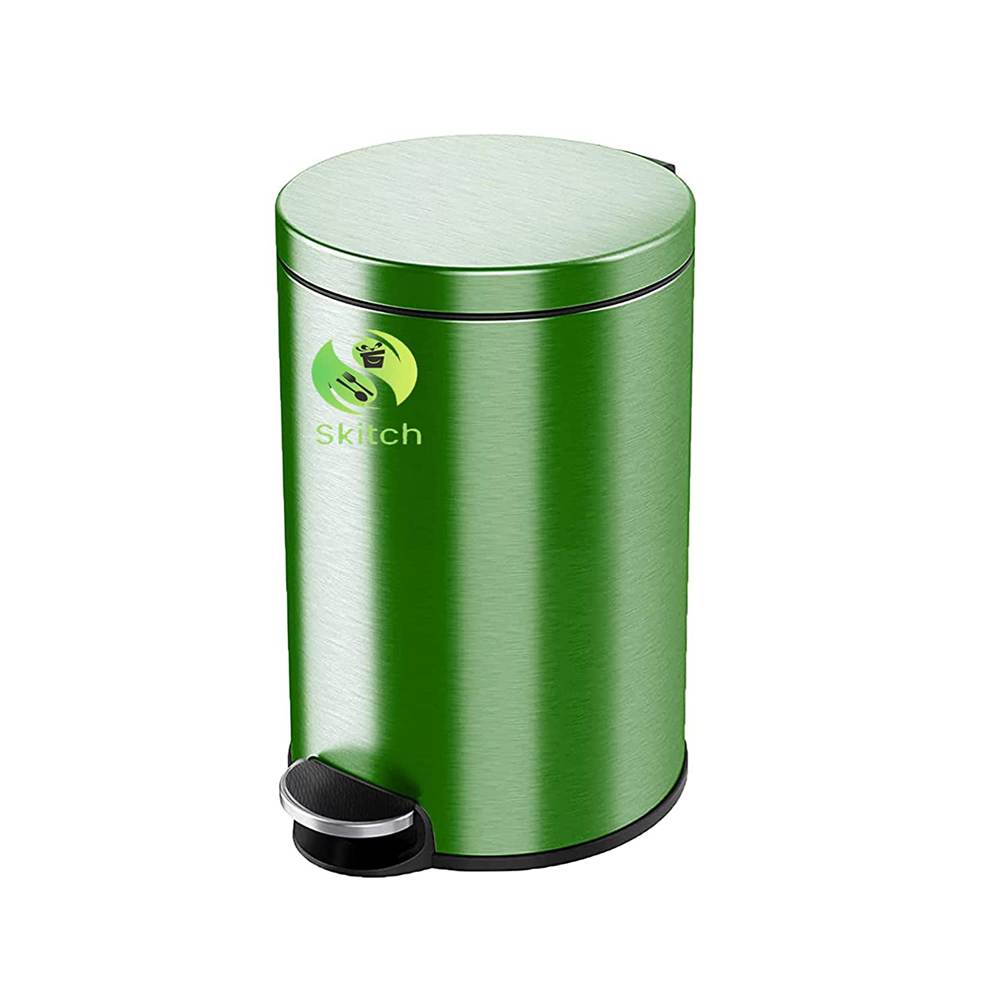 Skitch® 10-Ltr Stainless Steel Round Pedal Bin in Green for Home, Bathroom, Kitchen, Office