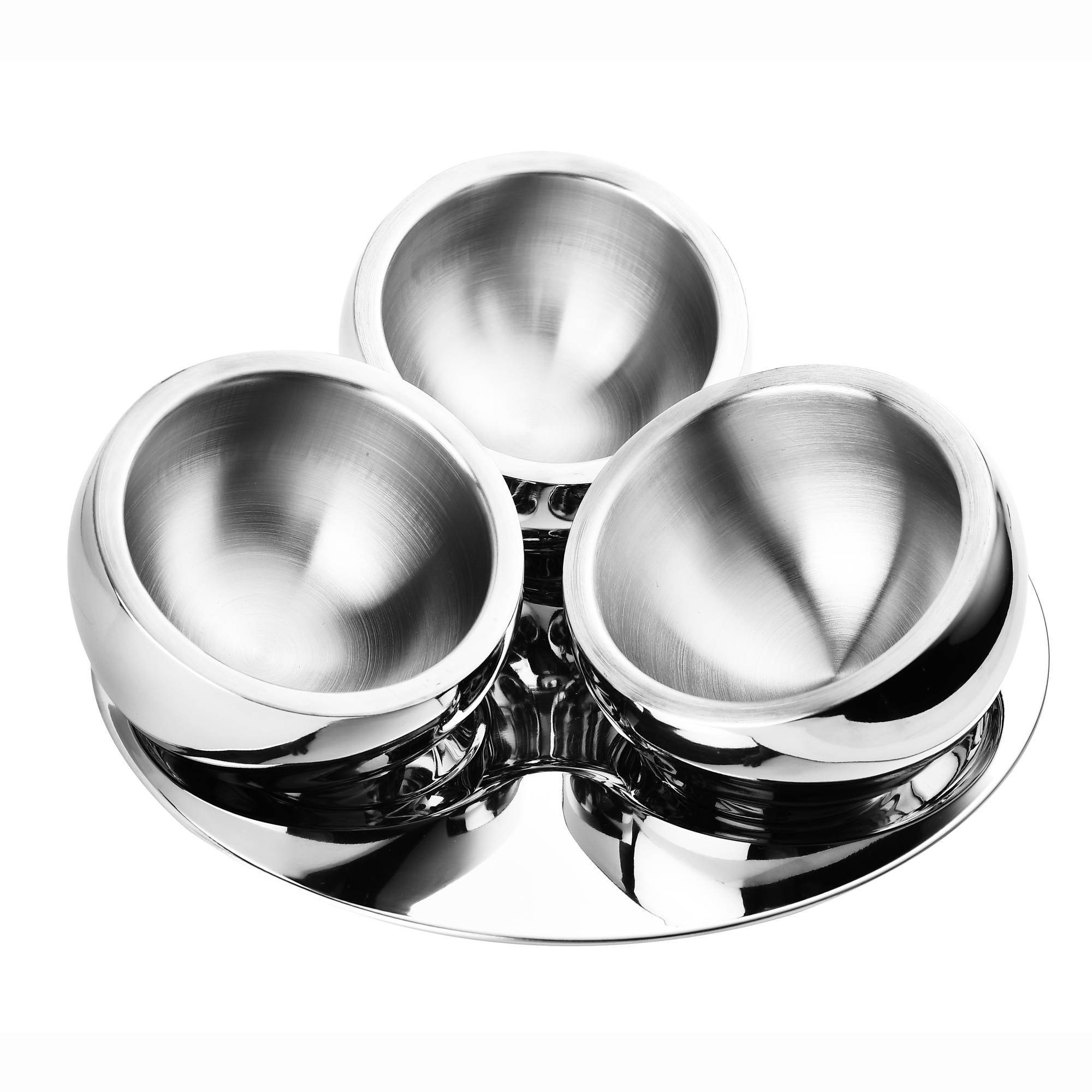 Skitch Stainless Steel Snacks Serving 3 Candy Bowl with Plate (Round)