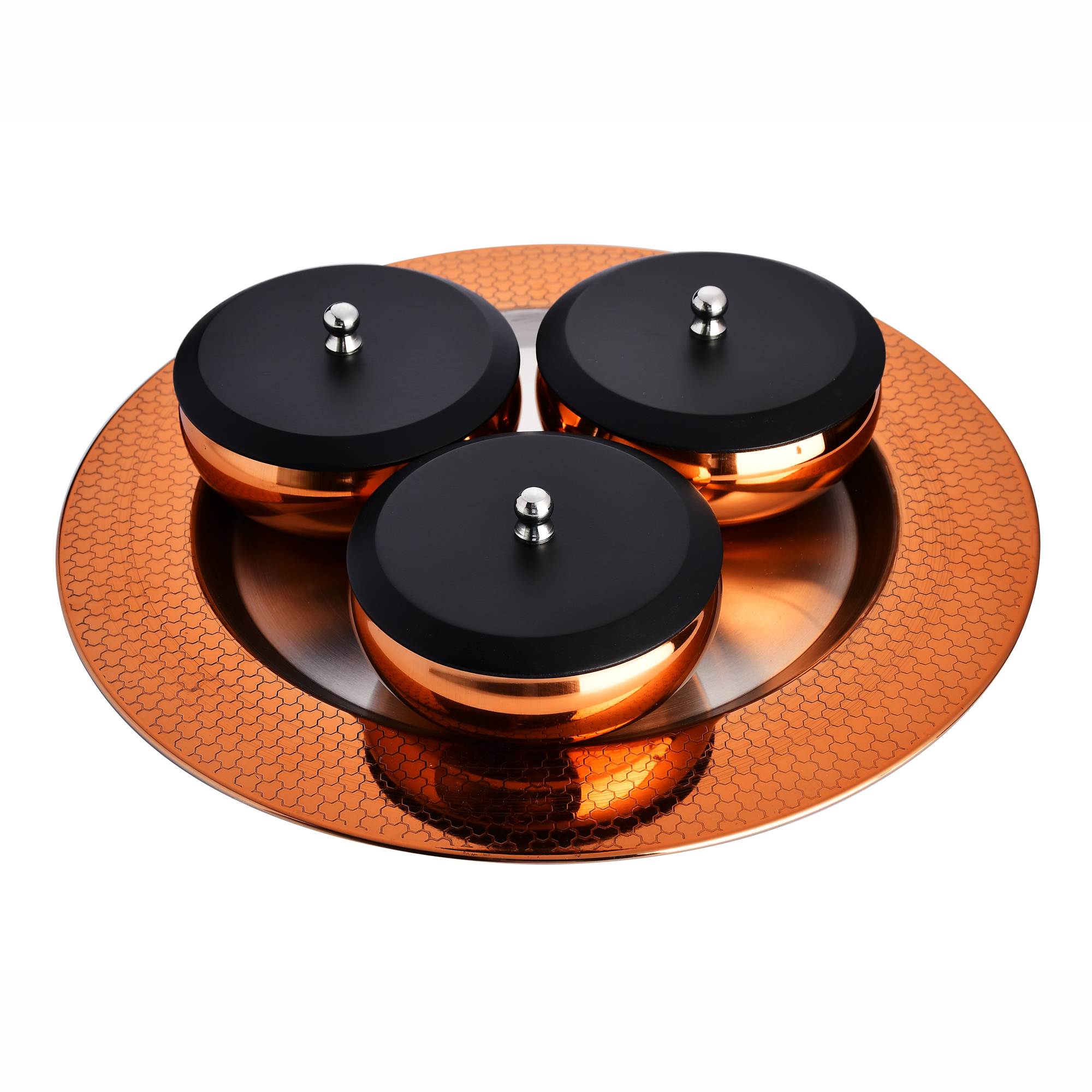 Skitch Stainless Steel Snacks Serving 3 Pcs Bowl with ETCHING Plate Moment