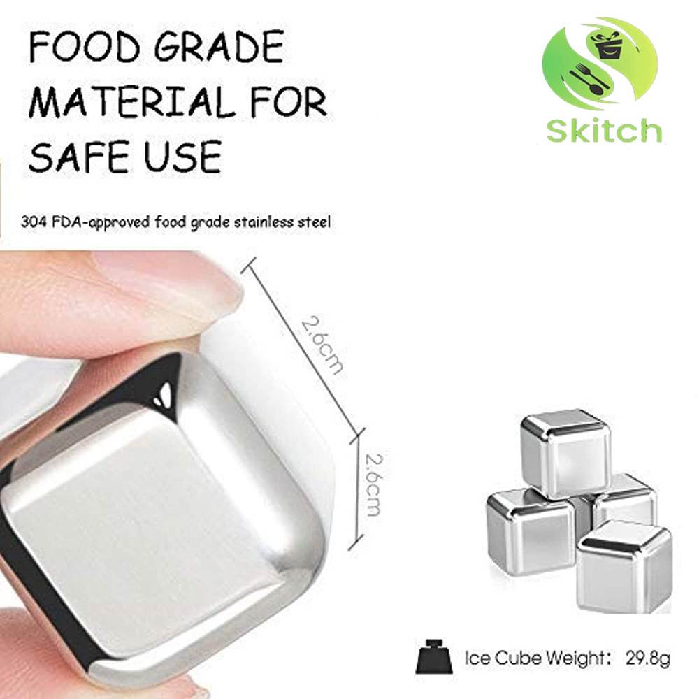 SKITCH Stainless Steel Ice Cubes for Whiskey Stones, Reusable Chilling Stones for Whiskey Wine, Vodka, Liqueurs, White Wine, Beer (4)