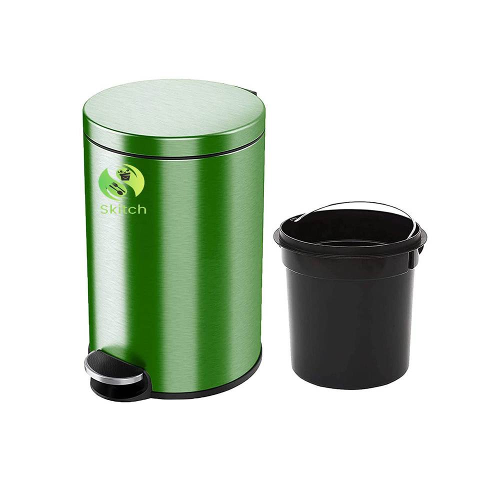 Skitch® 10-Ltr Stainless Steel Round Pedal Bin in Green for Home, Bathroom, Kitchen, Office
