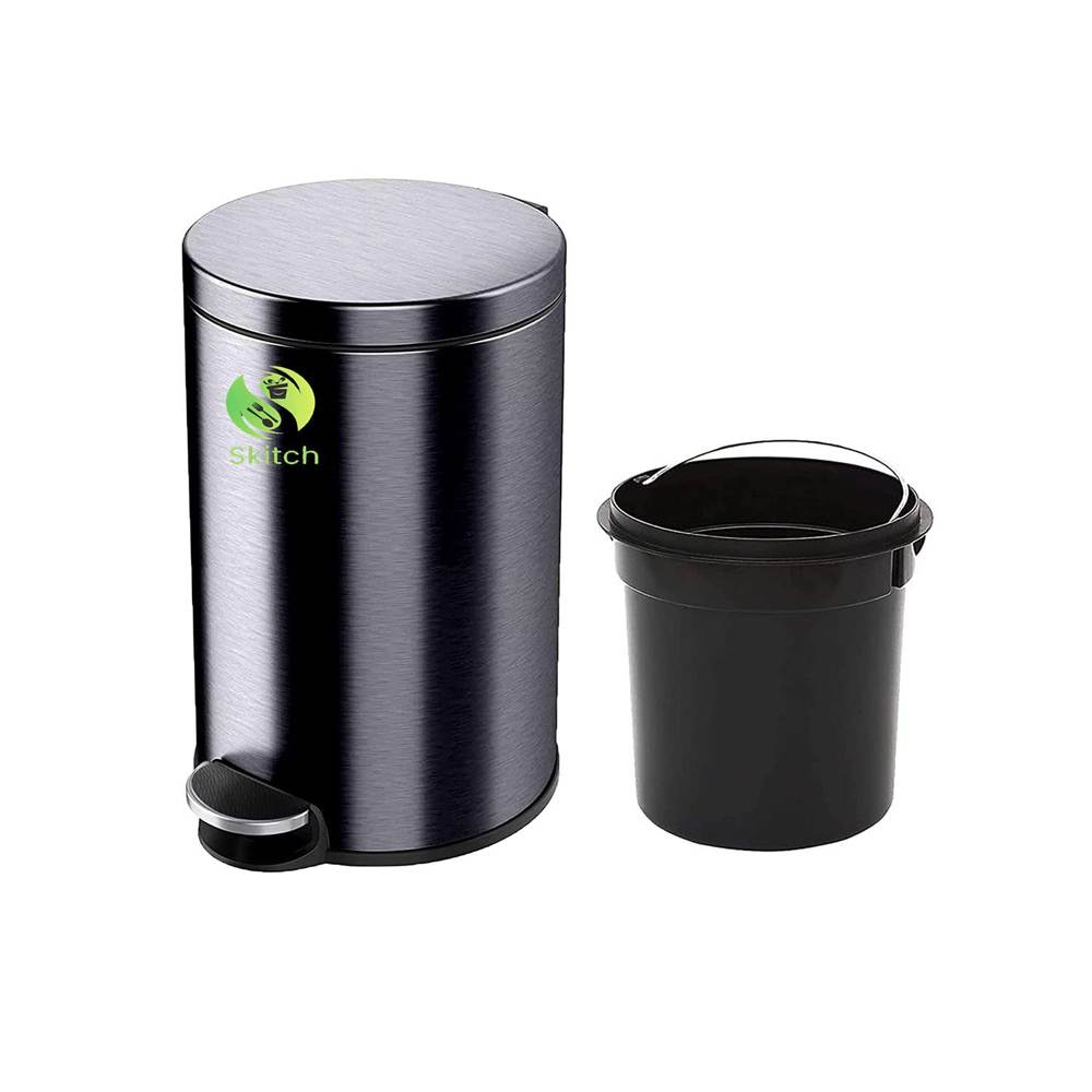 Skitch®10-Ltr Stainless Steel Round Pedal Bin in Matte Black for Home, Bathroom, Kitchen, Office