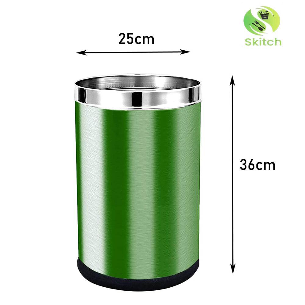Skitch® Stainless Steel Open Dustbin, Garbage Bin Paper Bin Round Shape use for Home, Office, Kitchen (18 Ltr)