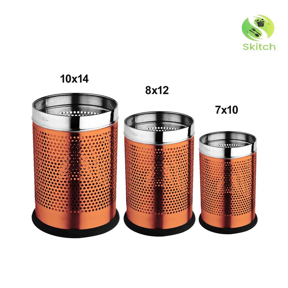Skitch® Stainless Steel Open Perforated Dustbin Set for Home and Office - 3 Sizes, 6L, 10L, 18L(Rose Gold)