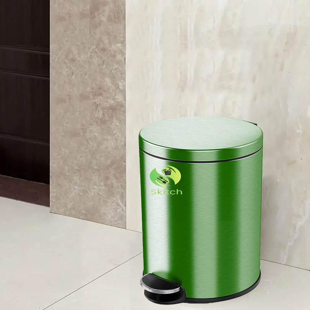 Skitch® 10-Ltr Stainless Steel Round Pedal Bin in Green for Home, Bathroom, Kitchen, Office