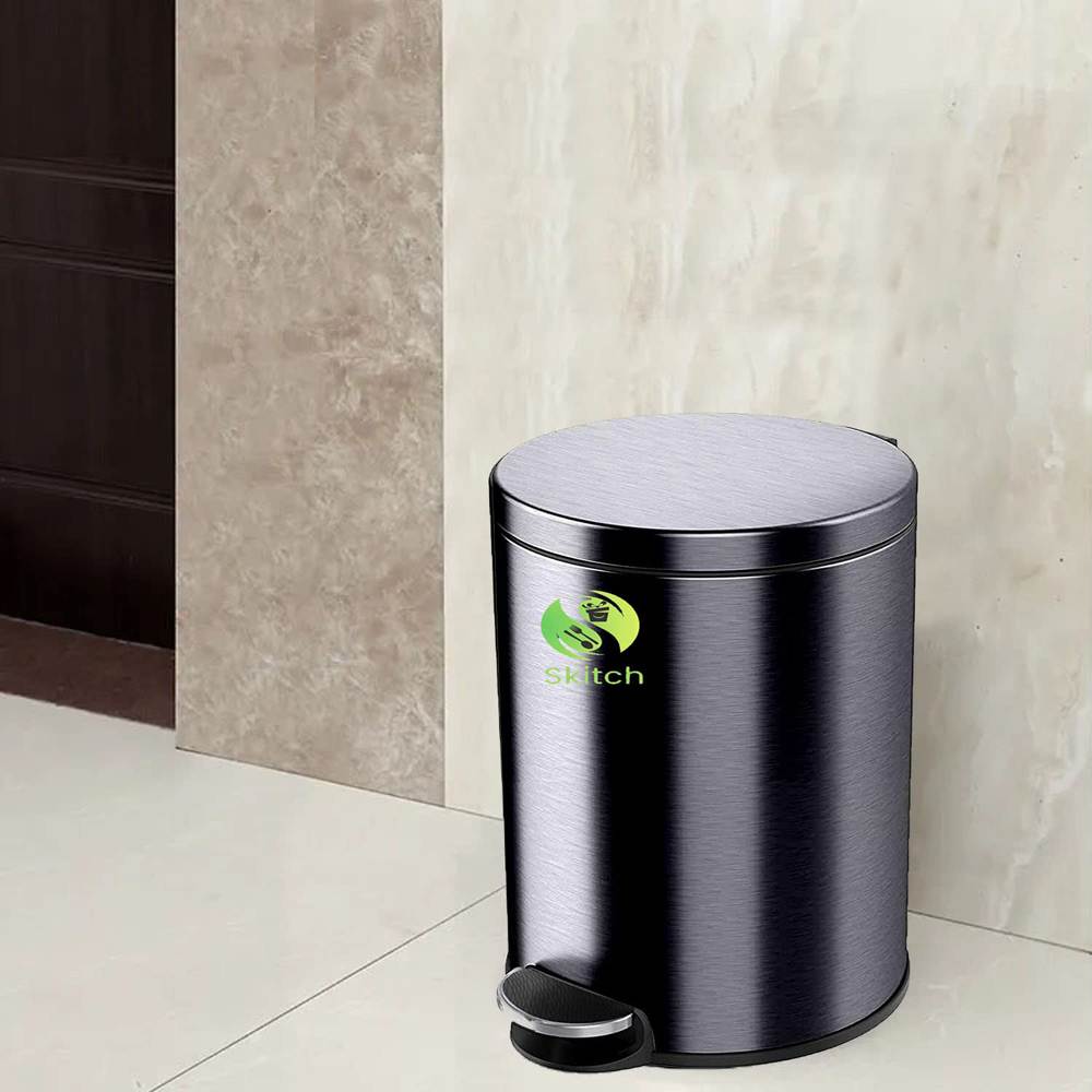 Skitch®10-Ltr Stainless Steel Round Pedal Bin in Matte Black for Home, Bathroom, Kitchen, Office