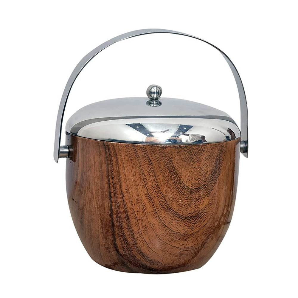 SKITCH Ice Bucket Double Wall Insulated, Apple Shaped Premium Ice Bucket. Non Magnetic, Anti Rust, Food Safe (Dark Wood)