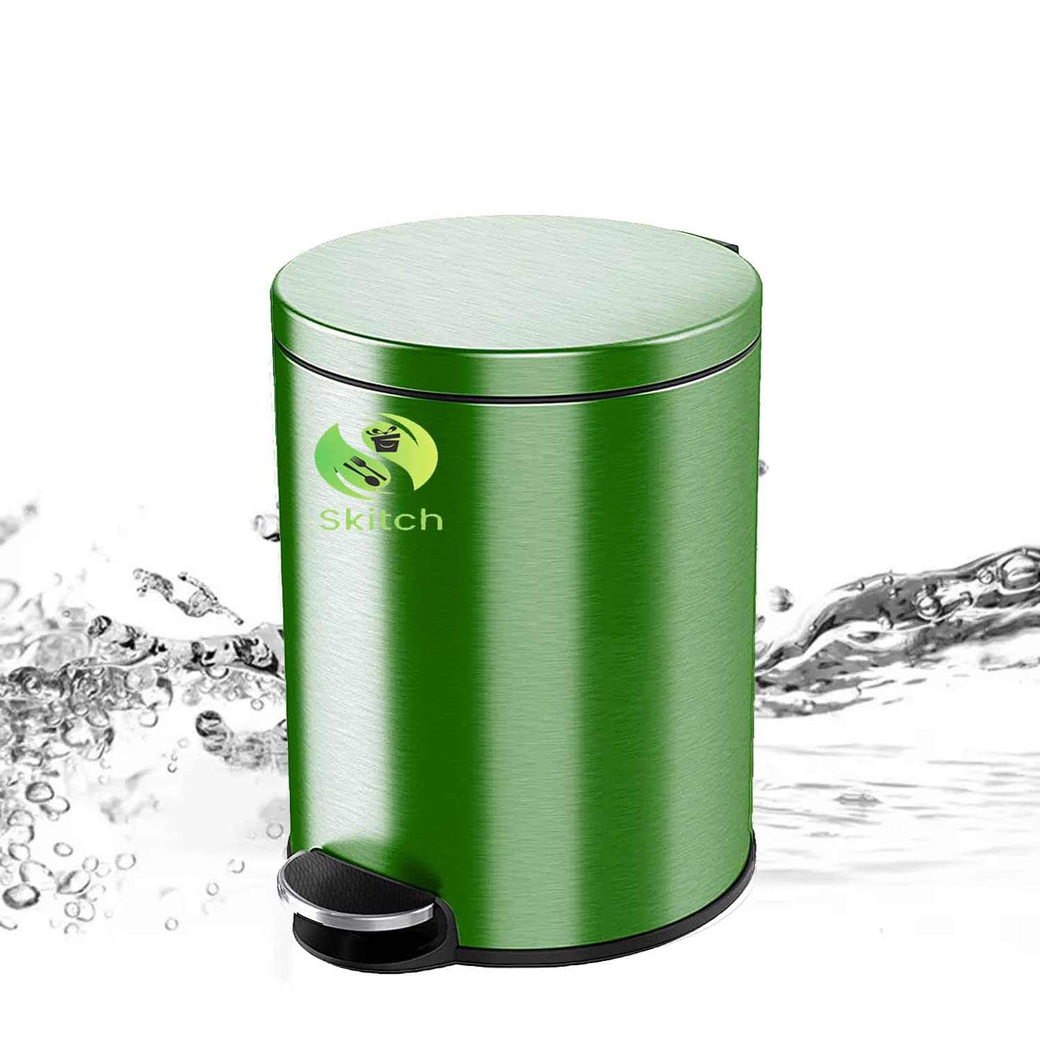 Skitch® 10-Ltr Stainless Steel Round Pedal Bin in Green for Home, Bathroom, Kitchen, Office