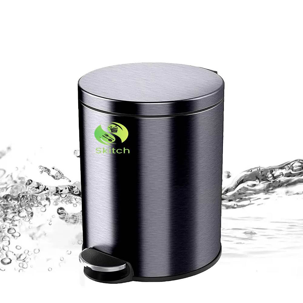 Skitch®10-Ltr Stainless Steel Round Pedal Bin in Matte Black for Home, Bathroom, Kitchen, Office