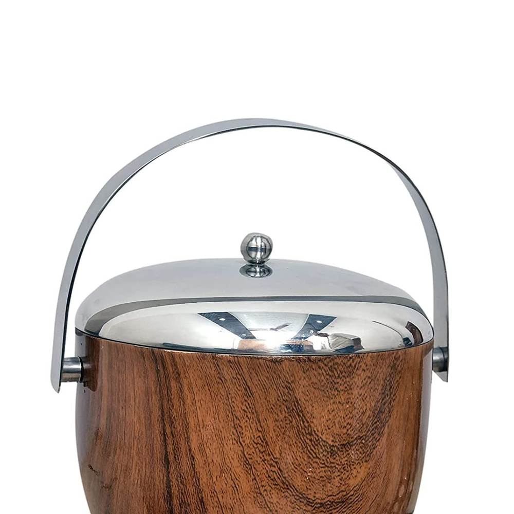 SKITCH Ice Bucket Double Wall Insulated, Apple Shaped Premium Ice Bucket. Non Magnetic, Anti Rust, Food Safe (Dark Wood)