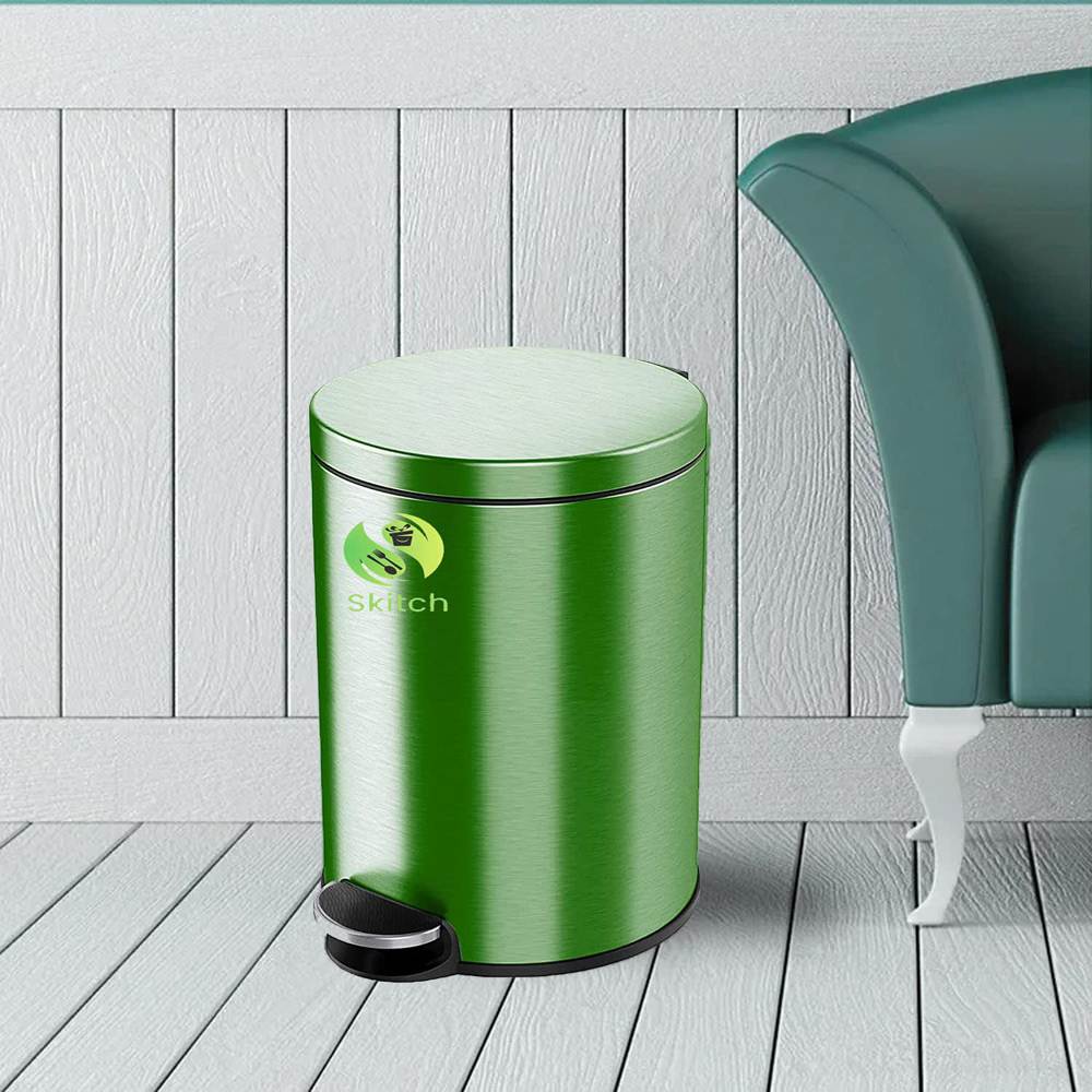 Skitch® 10-Ltr Stainless Steel Round Pedal Bin in Green for Home, Bathroom, Kitchen, Office