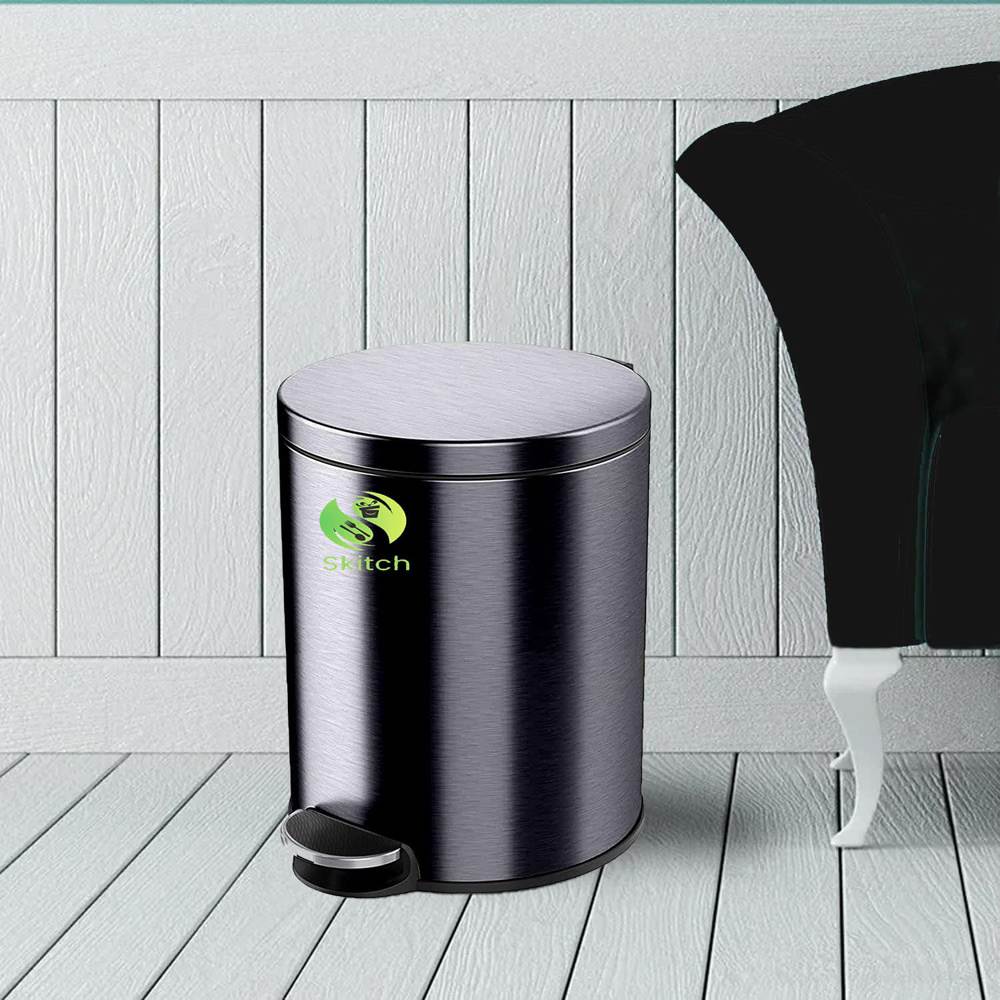 Skitch®10-Ltr Stainless Steel Round Pedal Bin in Matte Black for Home, Bathroom, Kitchen, Office