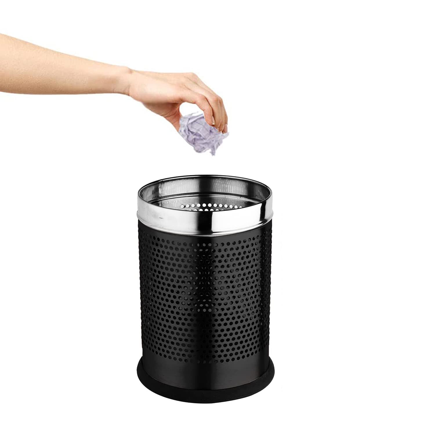 Skitch® Stainless Steel Open Perforated Dustbin Set for Home and Office - 3 Sizes, 6L, 10L, 18L(Black)