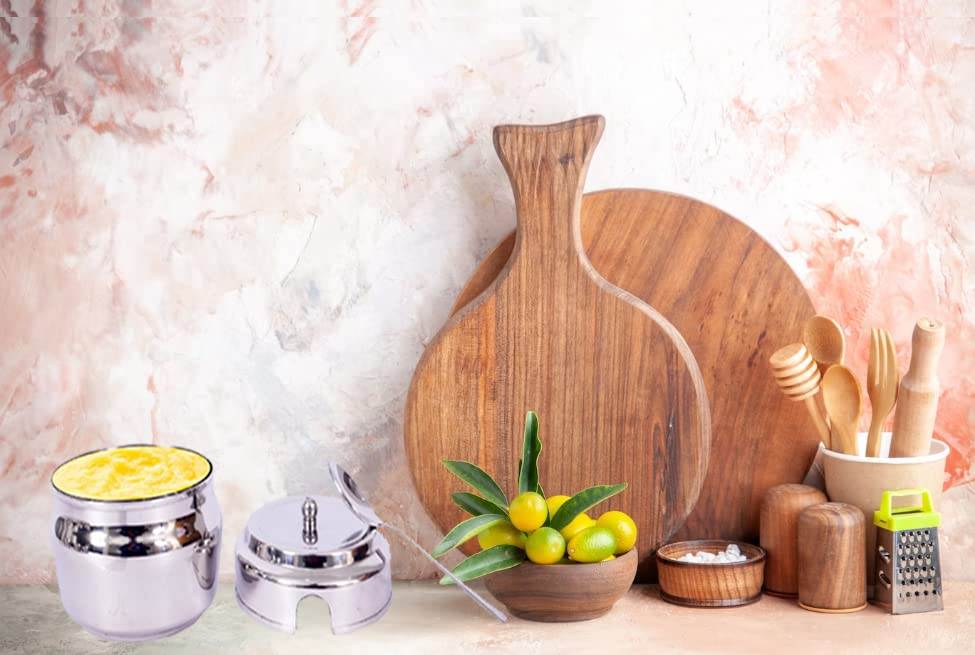 Skitch Stainless Steel Ghee Pot/Oil Container/Ghee Dani For Puja with Lid and Spoon 150ml