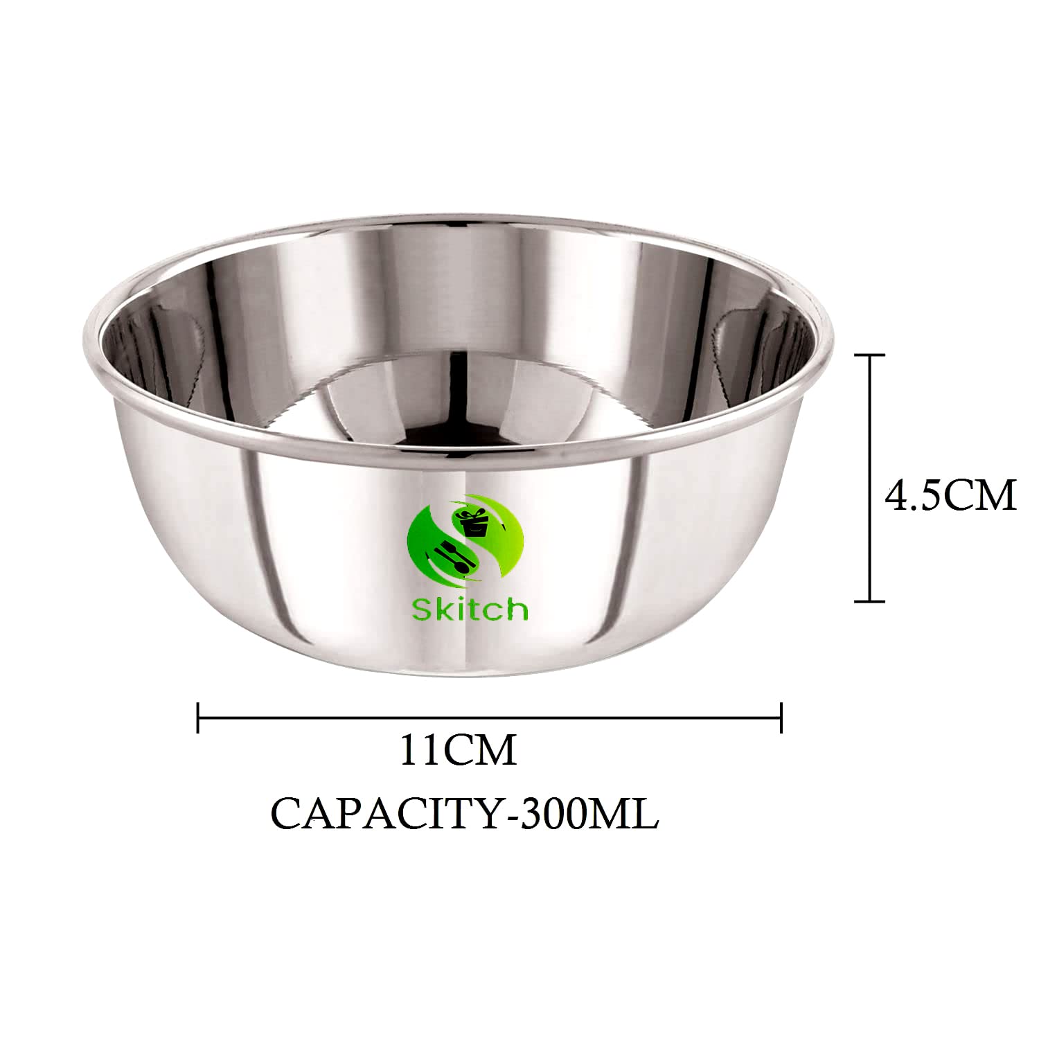 Skitch Stainless Steel Heavy Gauge Katori Set (Pack of 6) for Dining and Serving Curry Bowl Set (Capacity 300ml Each)