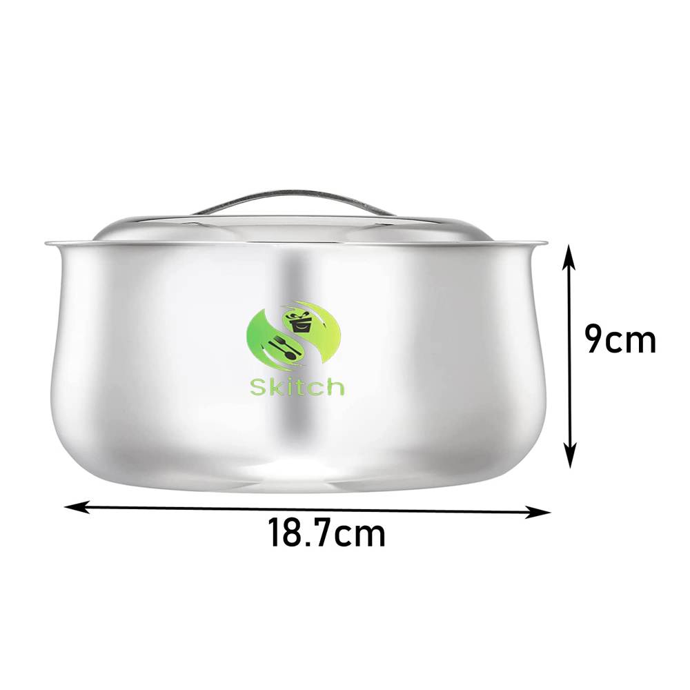 Skitch Stainless Steel Double Wall Belly Shape Casserole with Lid Model-2000 Insulated Thermal Serving Hot Case Bowl Hot Food Up to 8 Hour (Pack of 1)