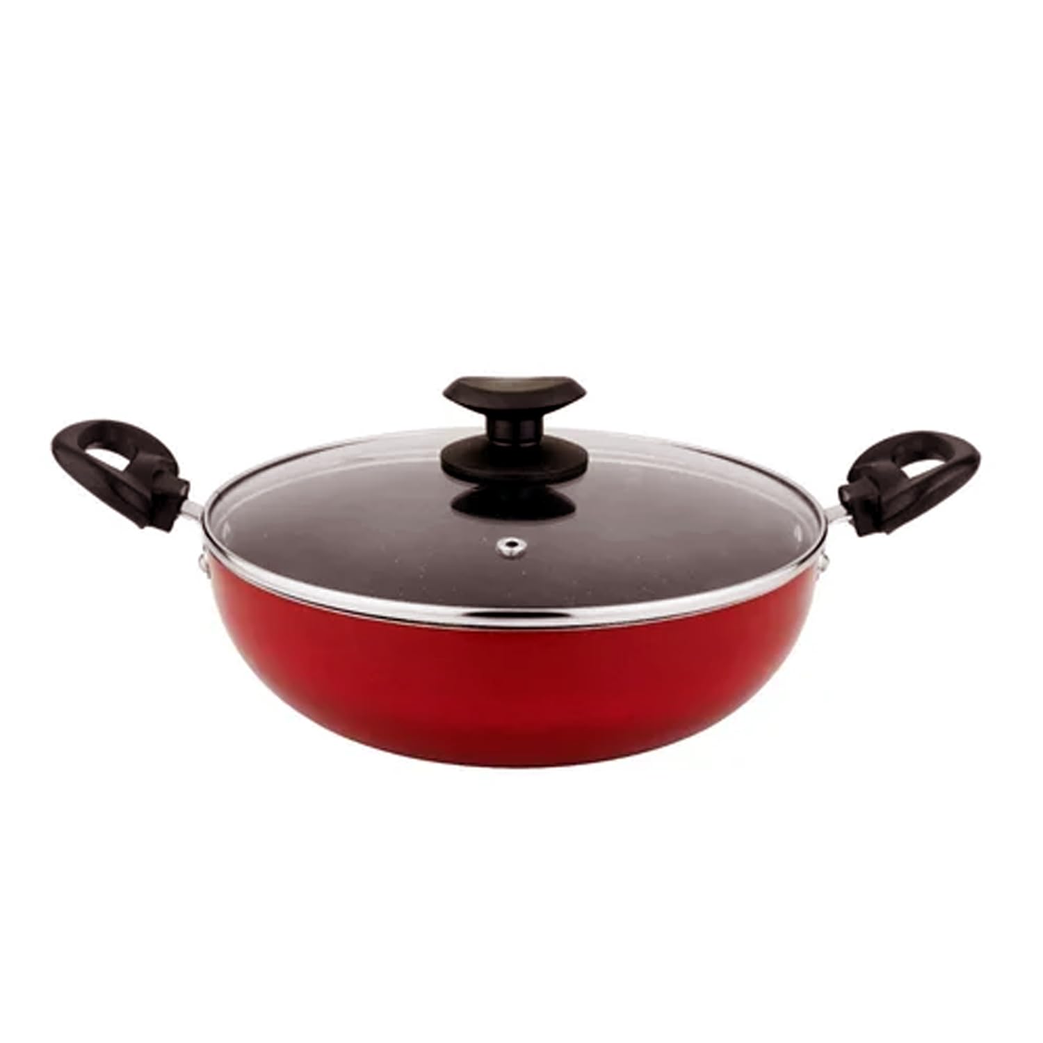 Skitch Aluminium Nonstick Non-Stick Deep Kadai with Glass Lid with Riveted and Virgin Bakelite Handle PFOA/Heavy Metal Free (Induction and Gas Stove Friendly) (Kadhai)