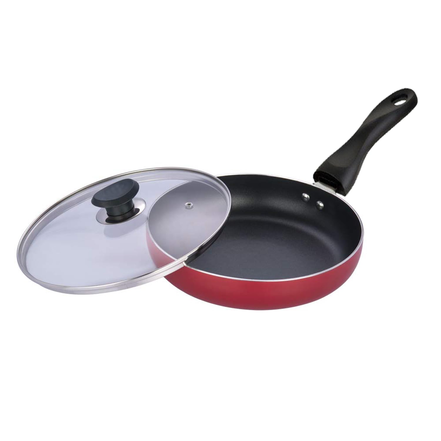 Skitch Aluminium Non Stick Frying Pan with Glass Lid Stove & Induction Cookware | Minimal Oil Cooking | Easy Grip Handle | 3 Layer Non Stick Coating | Non-Toxic (Fry Pan)