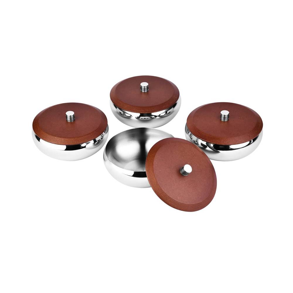 Skitch Stainless Steel Snacks Serving Bowl with Tray (4 Bowl with Lid, 1 Wooden Tray)