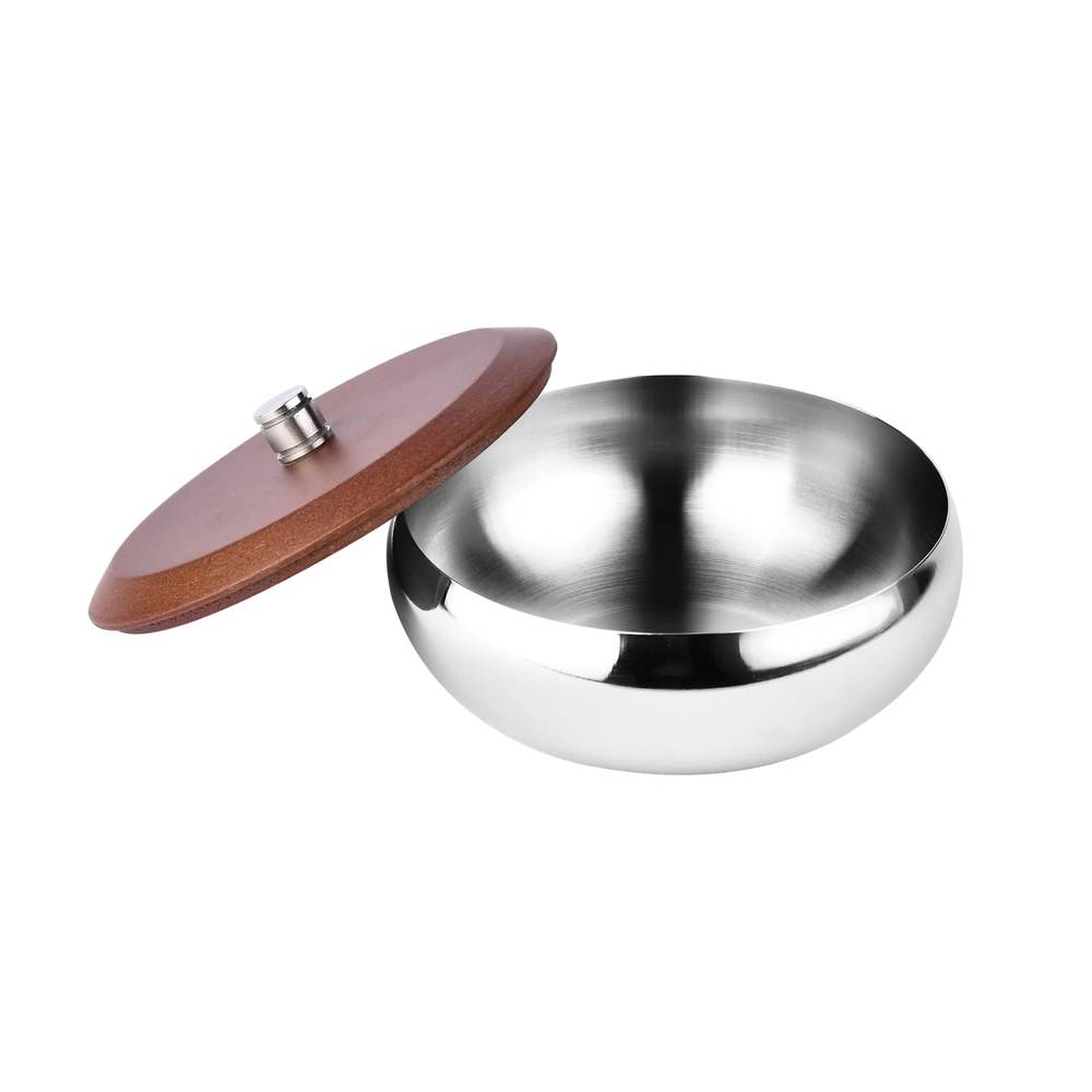 Skitch Stainless Steel Snacks Serving Bowl with Tray (4 Bowl with Lid, 1 Wooden Tray)