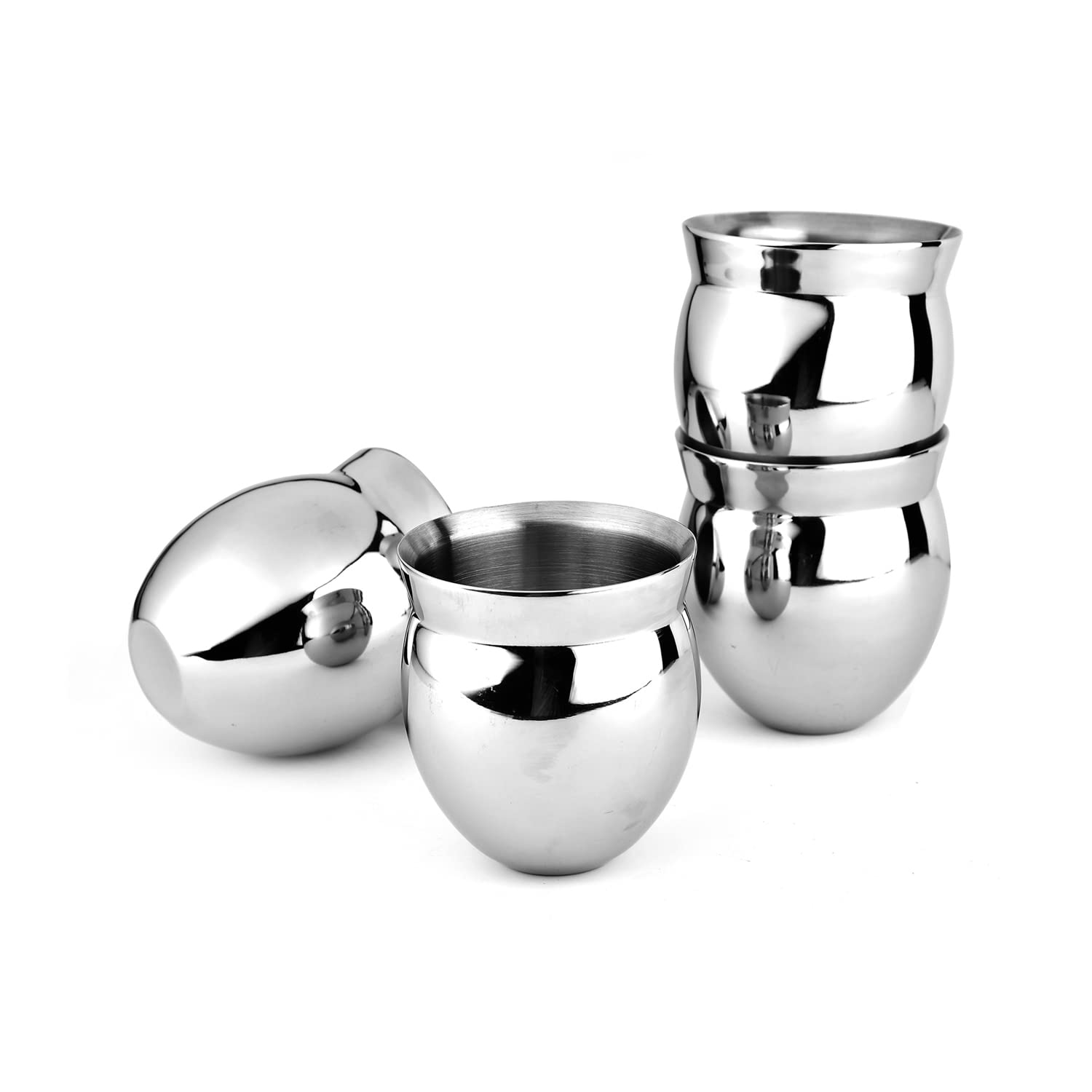 Skitch Stainless Steel Chai Coffee Lassi Kullad Unbreakable Double Wall Insulated Glossy Kullad/Kulhad 125ml Each