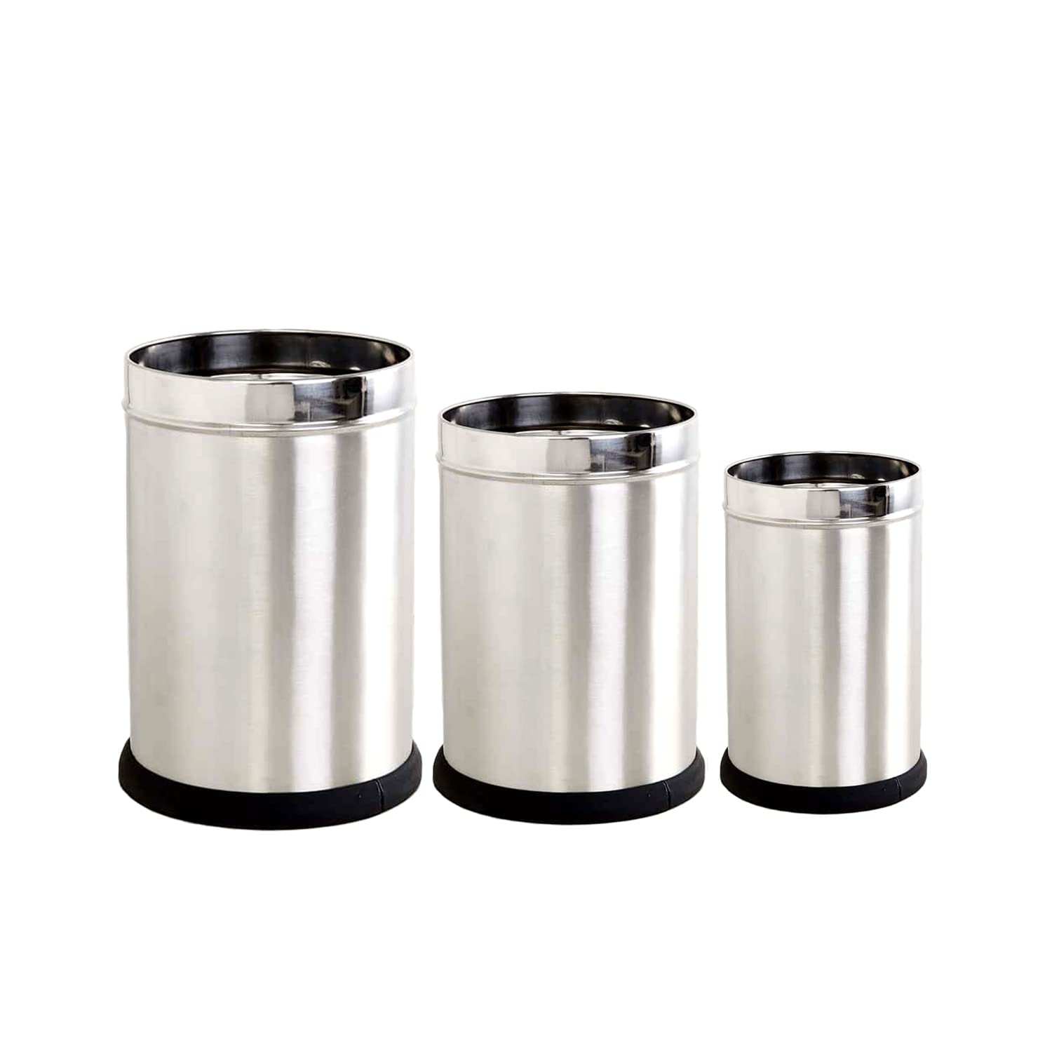 Skitch® Stainless Steel Open Perforated Dustbin Set for Home and Office - 3 Sizes, 6L, 10L, 18L(Black)