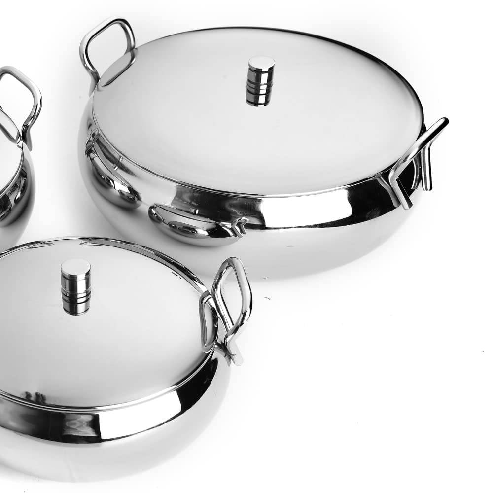 Skitch® Stainless Steel 3 Pieces Serving Dish Bowl Set with Lid (600ml, 1100ml, 1500ml)