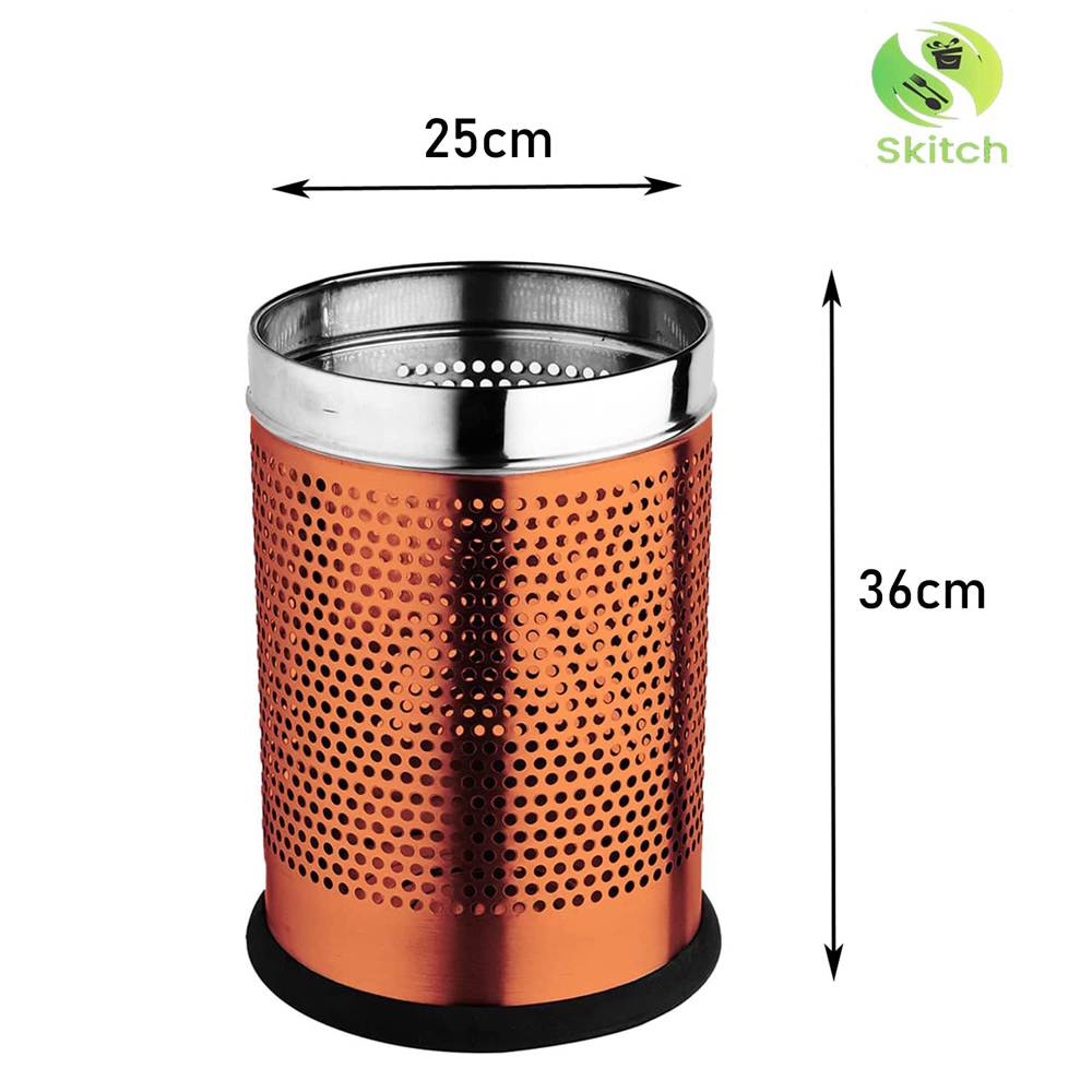 Skitch® Stainless Steel Perforated Open Dustbin (18 Ltr, Rose Gold)