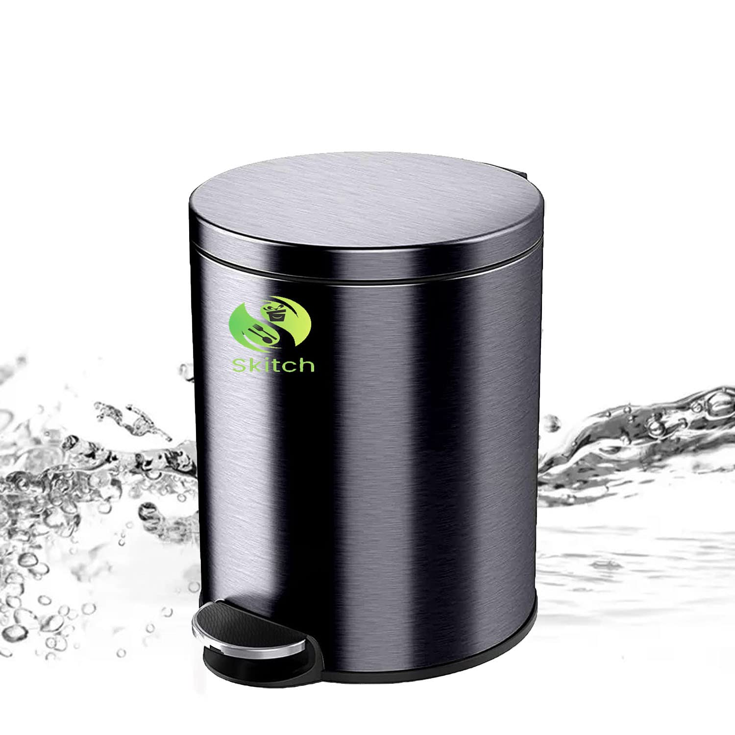 Skitch® Stainless Steel Pedal Dustbin | Round Shape Lid Dustbin (15 Ltr, Black)