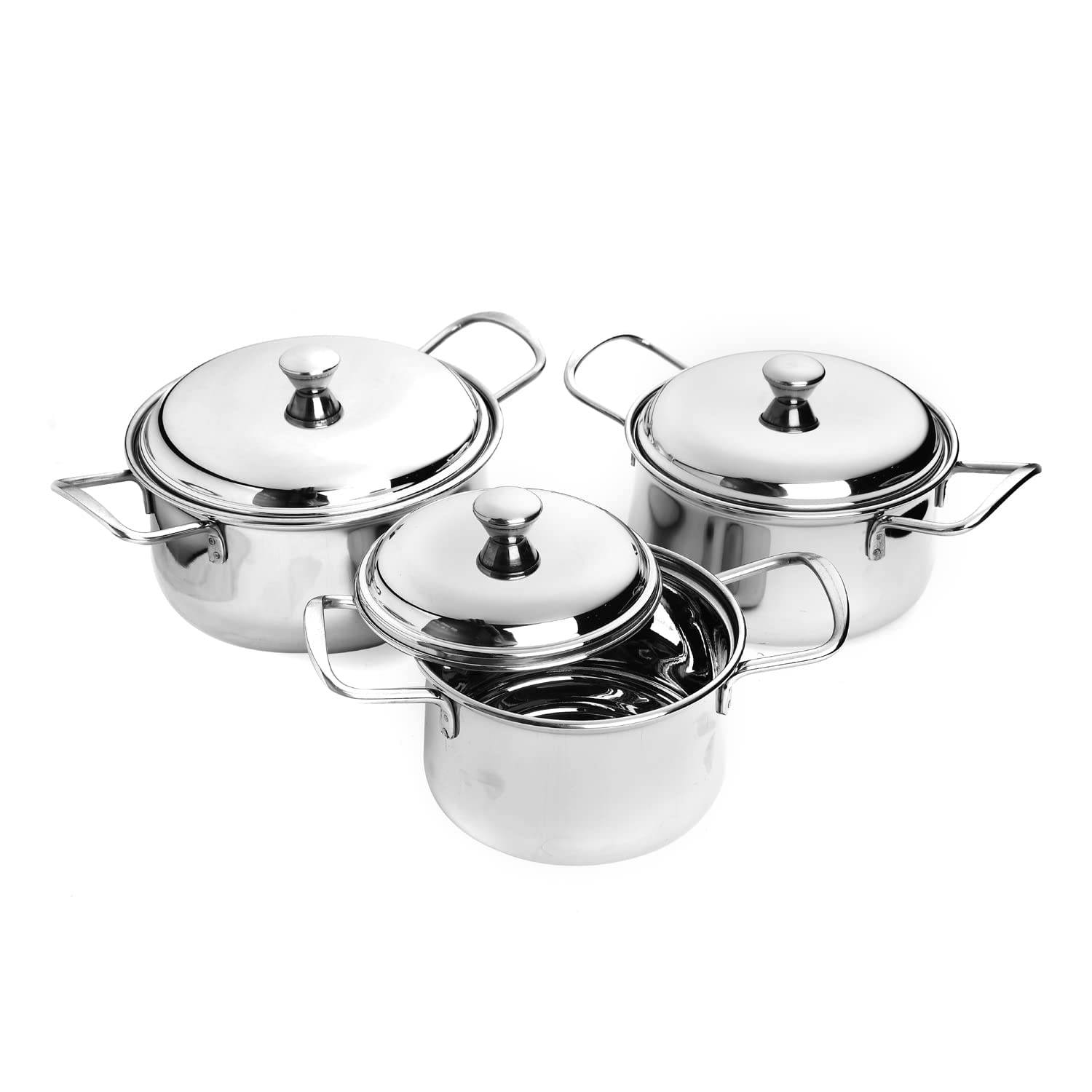 Skitch® Stainless Steel Solid Serving Bowl with Lid - 3 Pieces, (700ml, 900ml, 1100, Capacity)