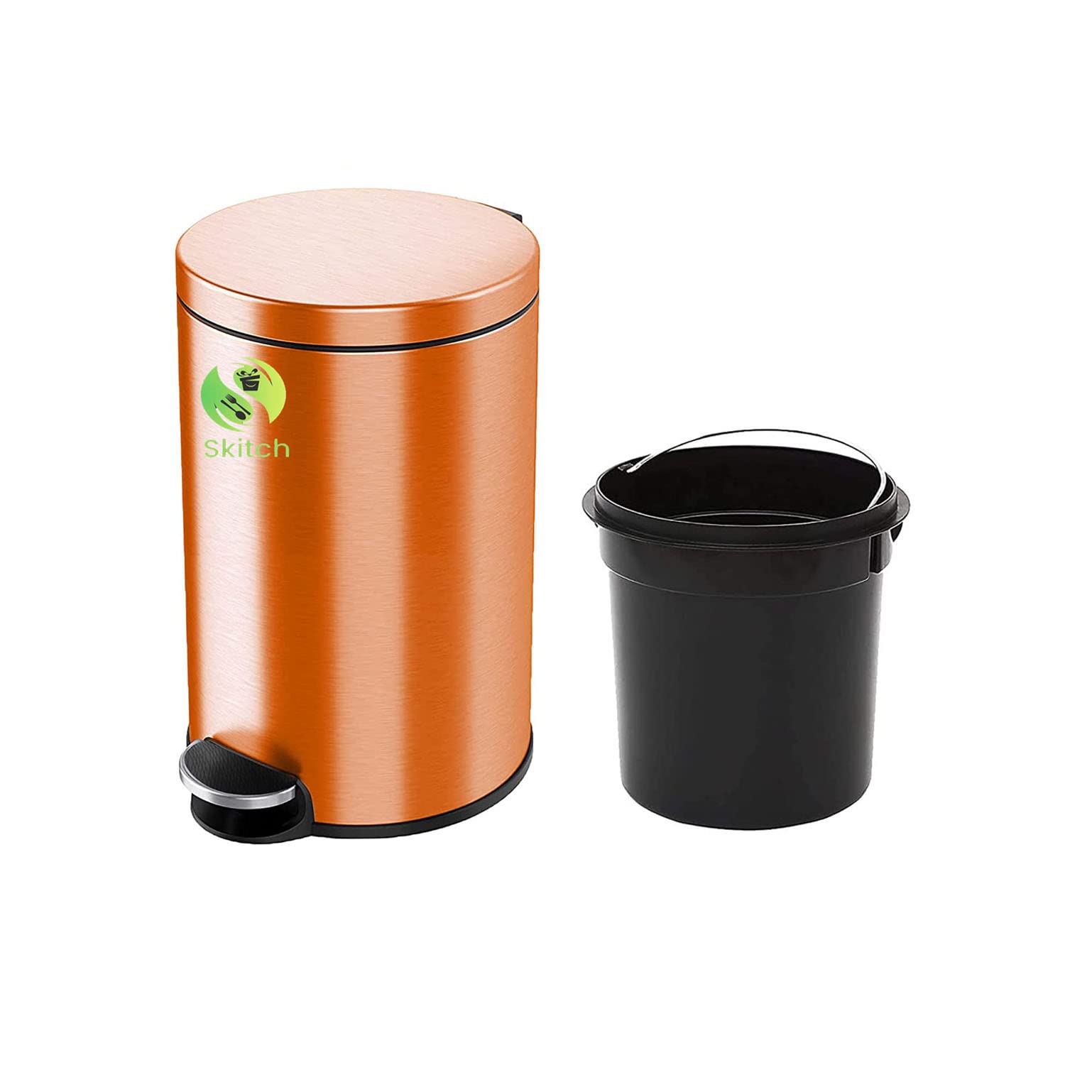 Skitch® Stainless Steel Pedal Dustbin | Round Shape Lid Dustbin (15 Ltr, Black)