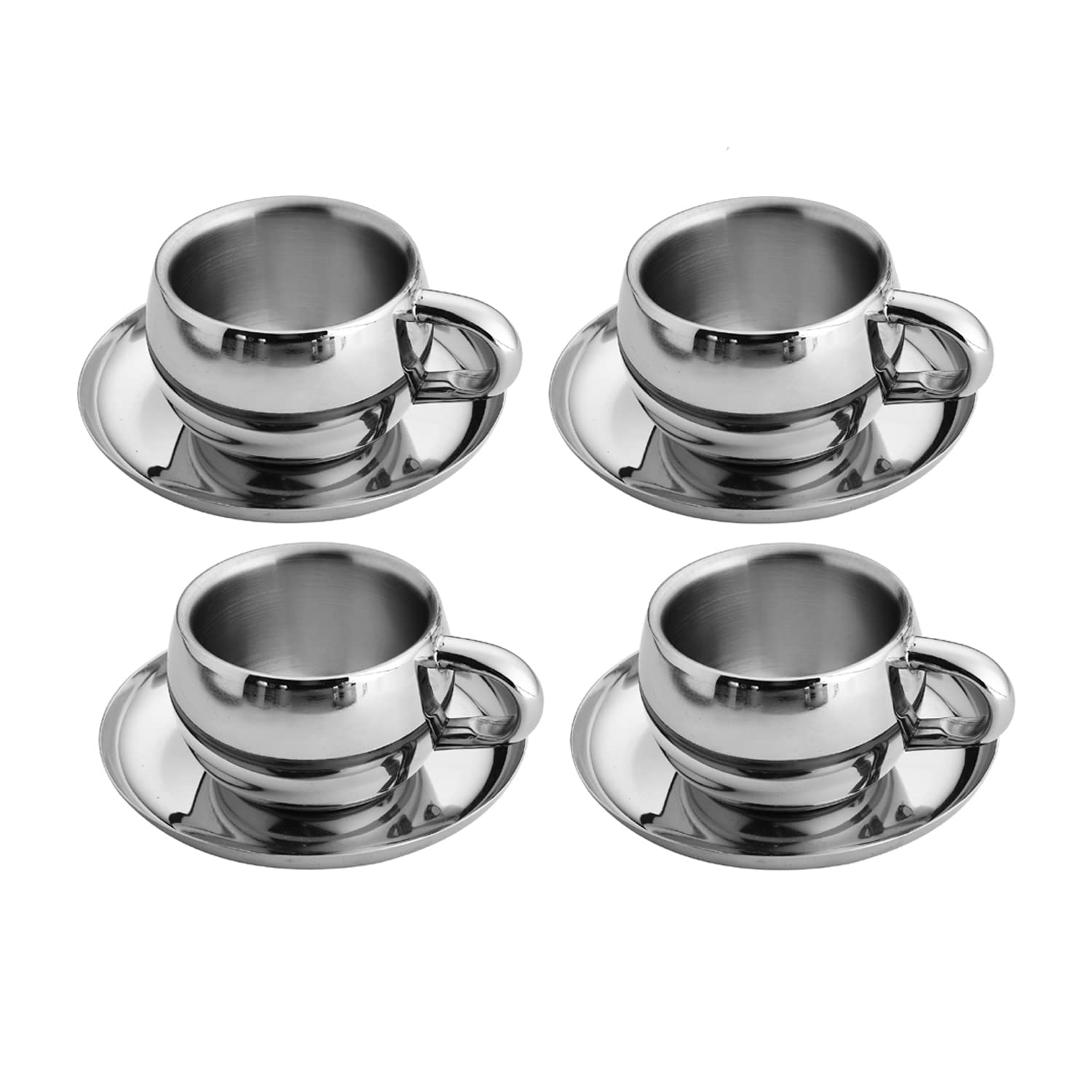 Skitch® Stainless Steel Chai Cup with Plate - Durable 80ml Tea & Coffee Mug Set with Saucer