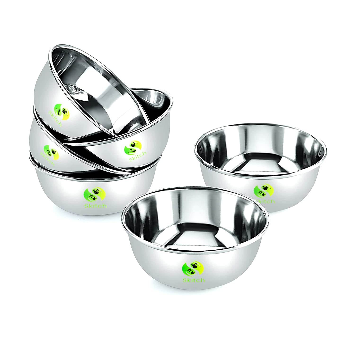 Skitch Stainless Steel Heavy Gauge Katori Set (Pack of 6) for Dining and Serving Curry Bowl Set (Capacity 300ml Each)