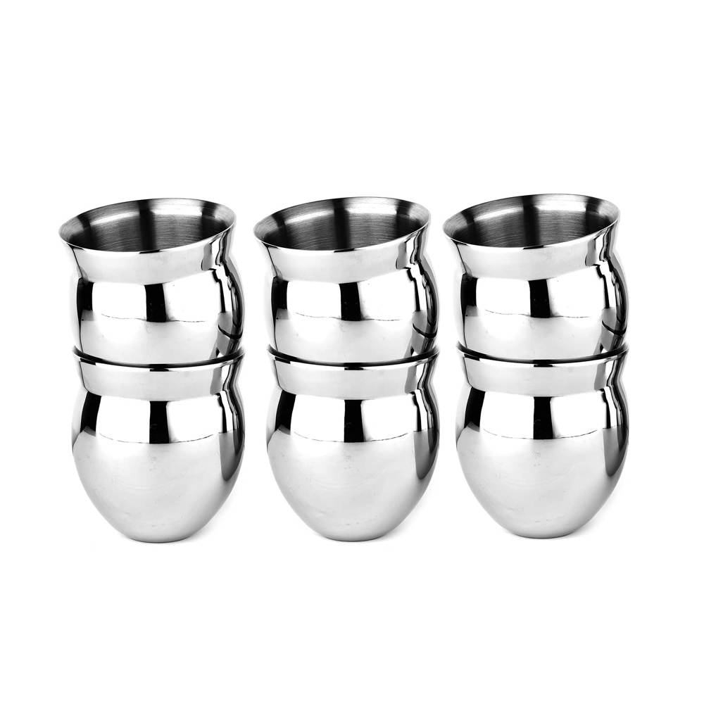 Skitch® Kullad-Style Stainless Steel Water Glasses (Set of 6) – A Modern Twist on Traditional Glassware, Glossy Finish