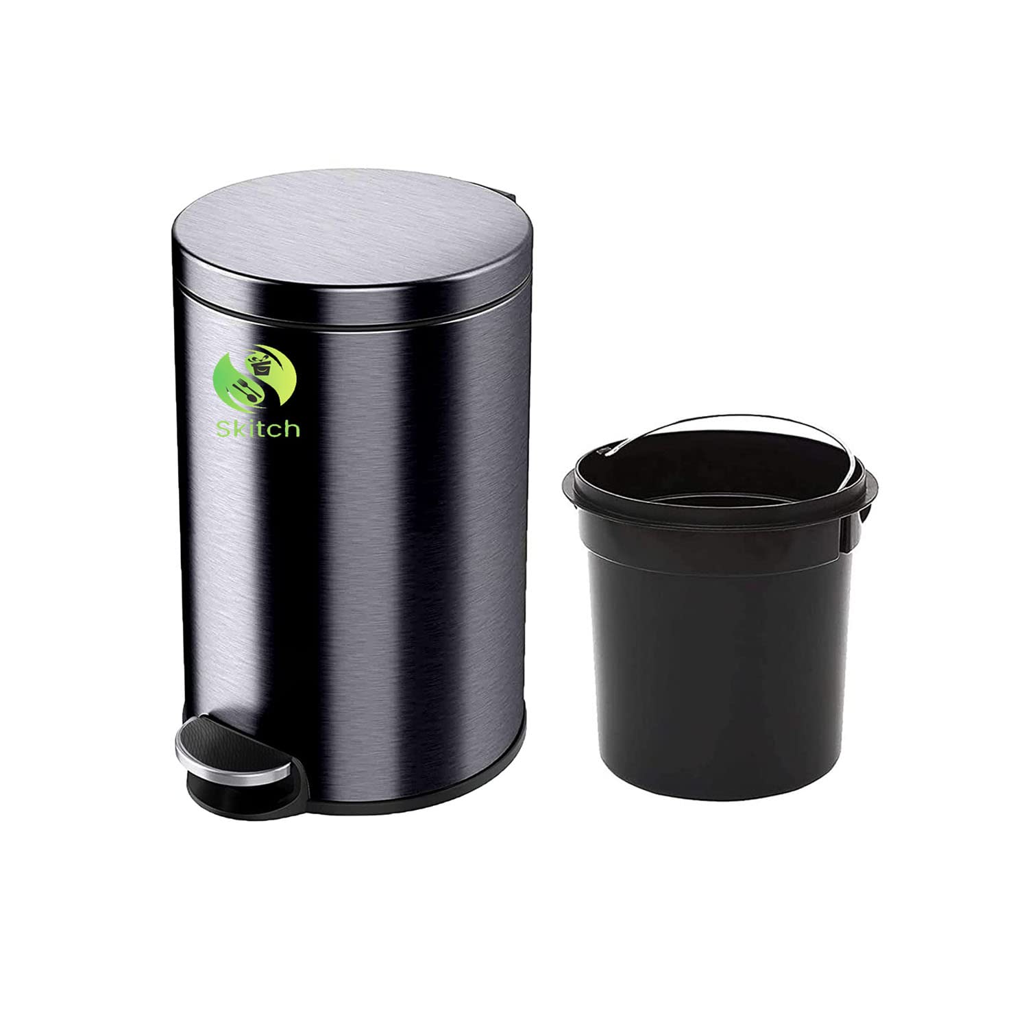 Skitch® Stainless Steel Pedal Dustbin | Round Shape Lid Dustbin (15 Ltr, Black)