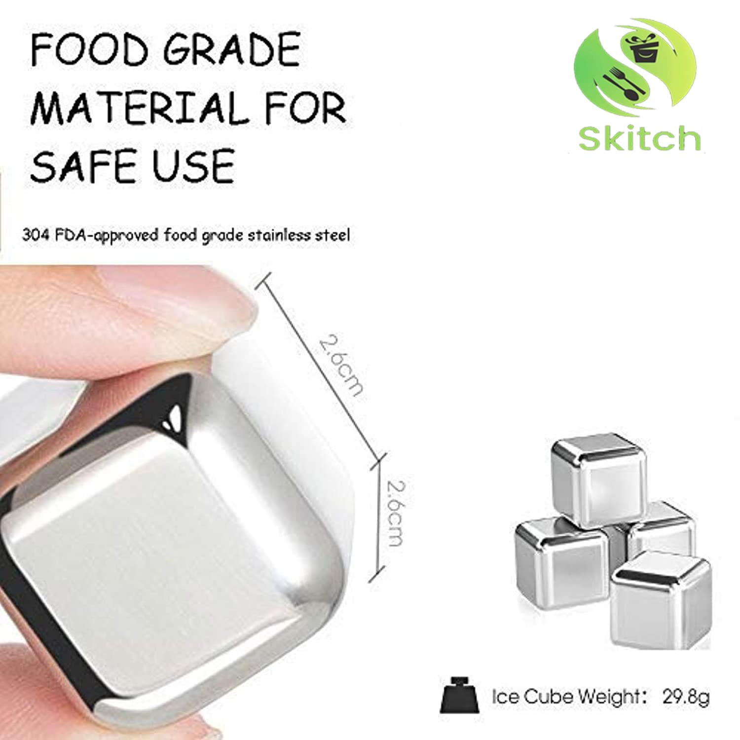 SKITCH Stainless Steel Ice Cubes for Whiskey Stones, Reusable Chilling Stones for Whiskey Wine, Vodka, Liqueurs, White Wine, Beer