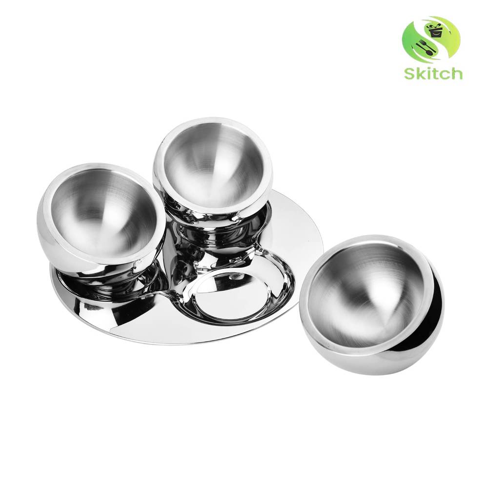 Skitch Stainless Steel Snacks Serving 3 Candy Bowl with Plate (Round)