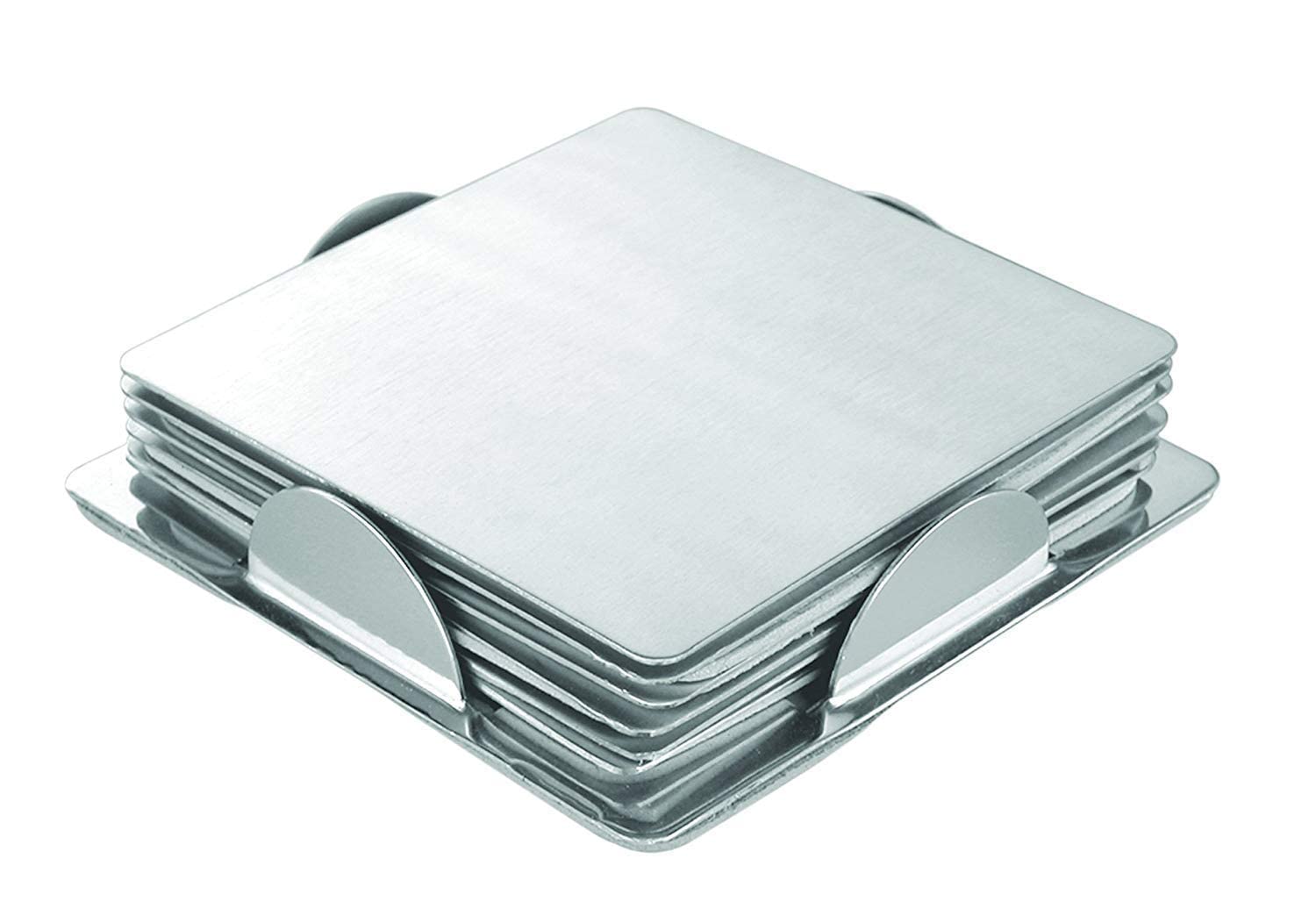 Skitch® Stainless Steel Drink Coasters - Set of 6 with Wood Finish