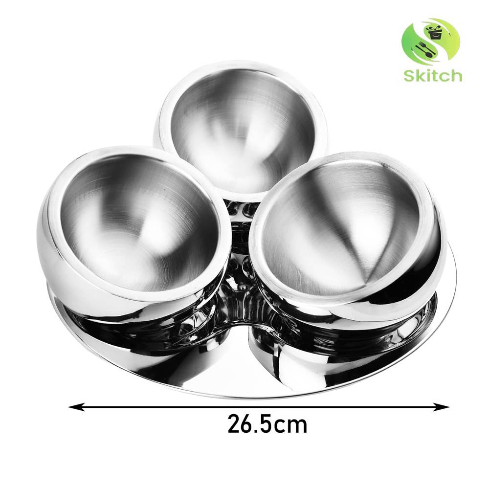 Skitch Stainless Steel Snacks Serving 3 Candy Bowl with Plate (Round)
