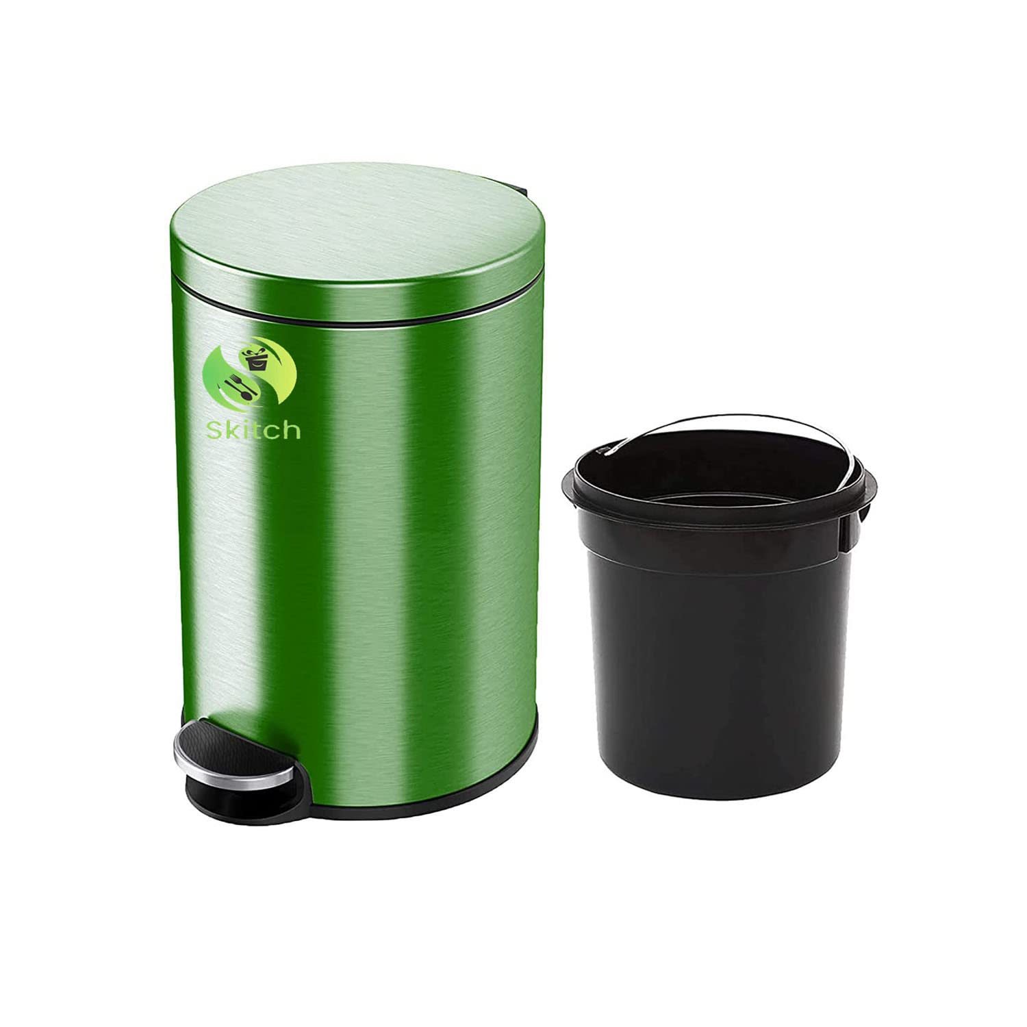 Skitch® Stainless Steel Pedal Dustbin | Round Shape Lid Dustbin (5 Ltr, Green)