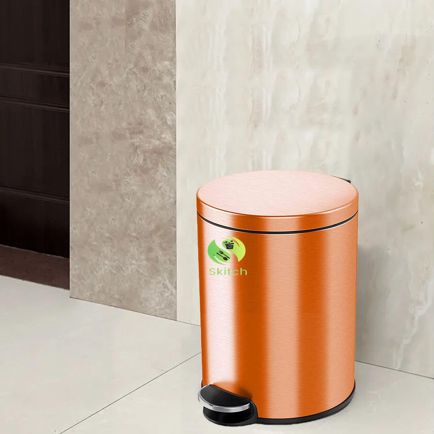 Skitch® Stainless Steel Pedal Dustbin | Round Shape Lid Dustbin (15 Ltr, Black)
