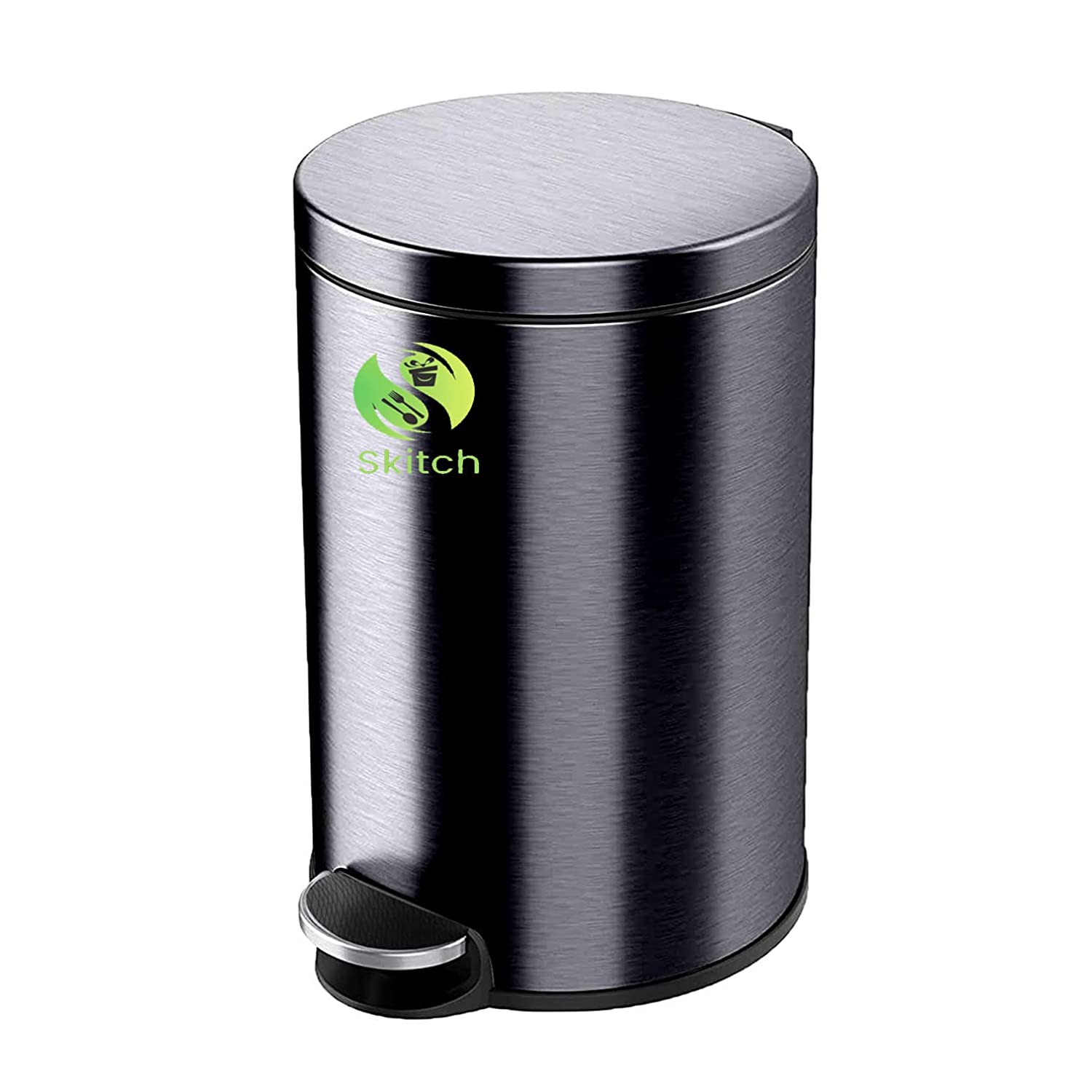 Skitch® Stainless Steel Pedal Dustbin | Round Shape Lid Dustbin (15 Ltr, Black)
