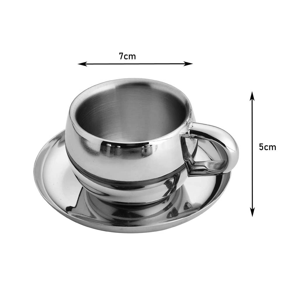 Skitch® Stainless Steel Chai Cup with Plate – Durable 80ml Tea & Coffee Mug Set with Saucer (Set of 6)