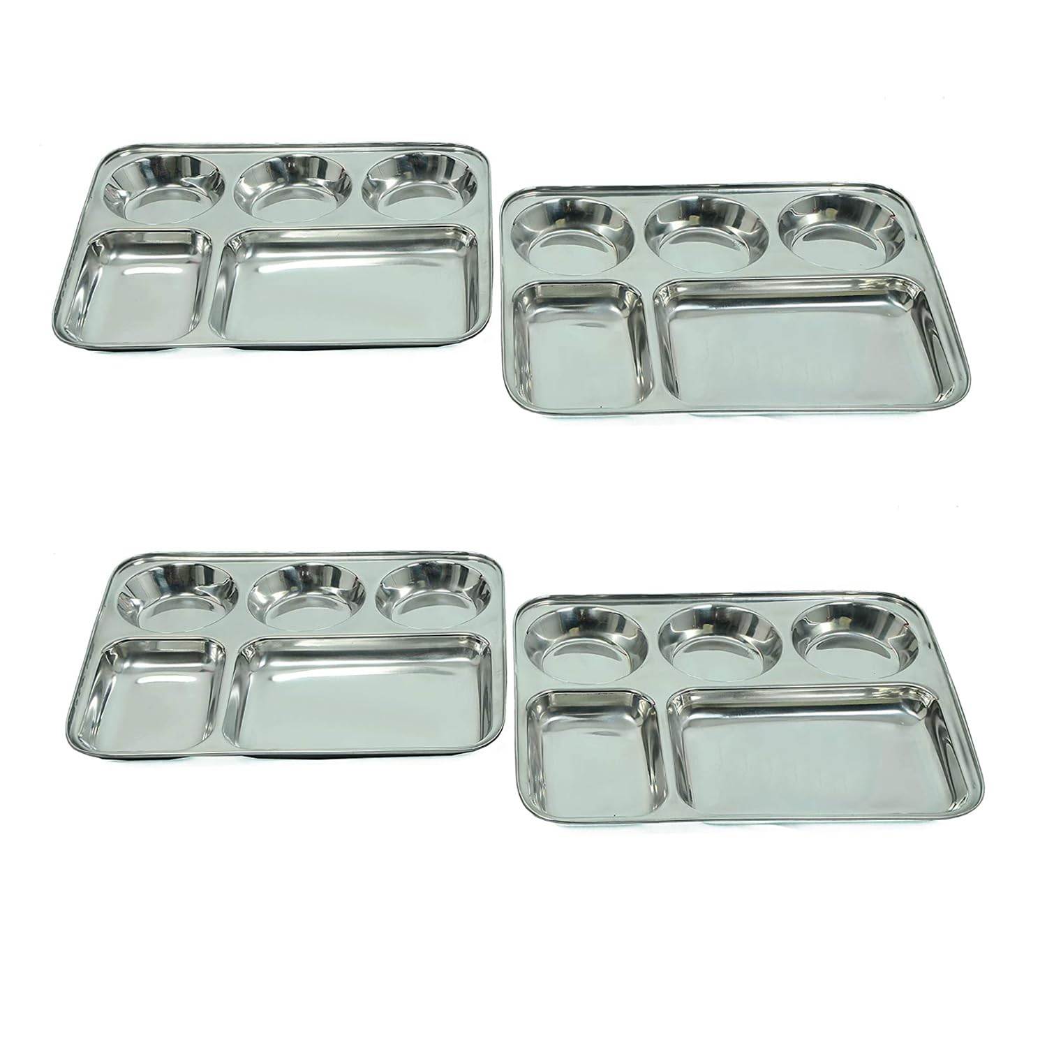 Skitch Stainless Steel Partition Plate with Extra Deep Compartments | Bhojan Thali |Meal Tray | Dinner Plate | Food Serving Tray (Pack of 4)