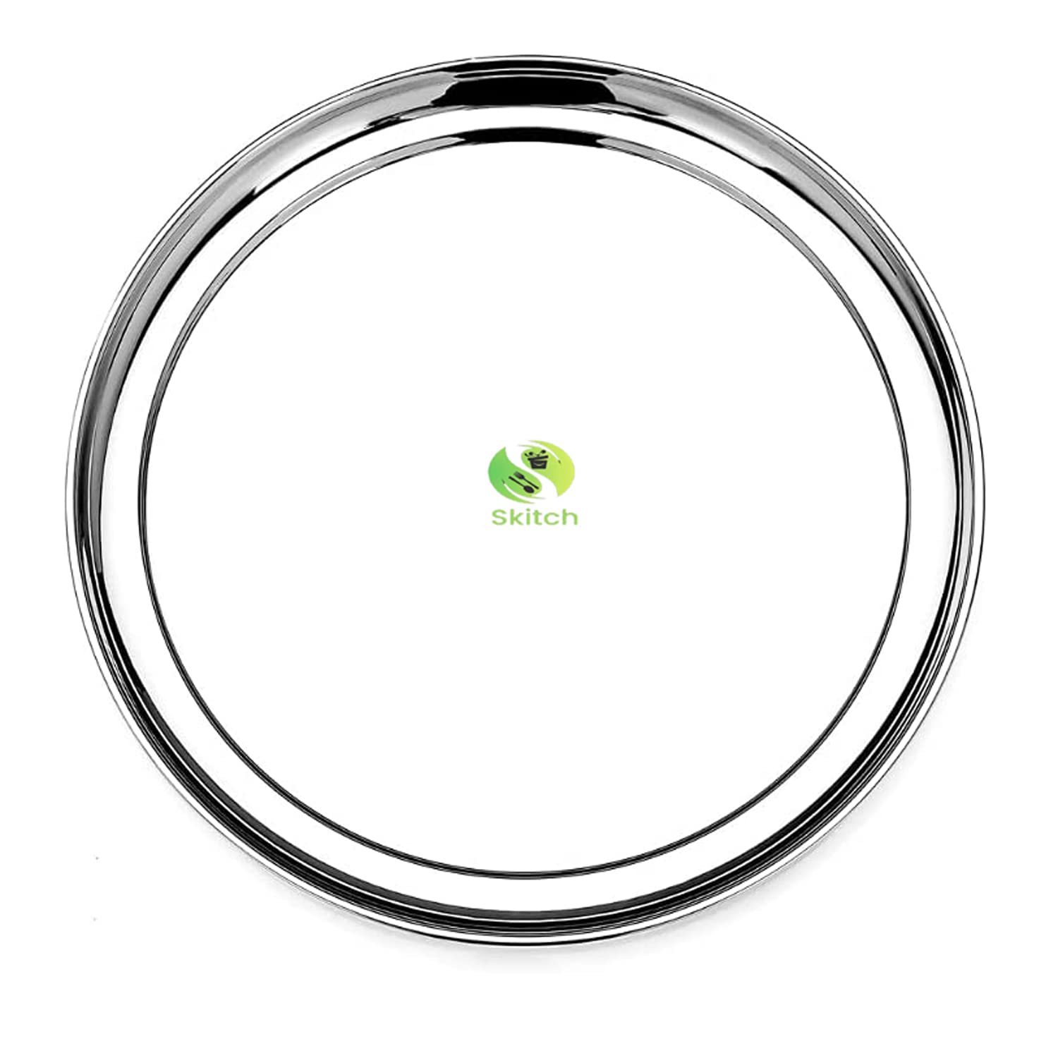 Skitch18/8 Stainless Steel Plates, Metal 304 Dinner Dishes (Pack of 6) Heavy Gauge Shallow Lunch/Dinner Plate Set Mirror Finish 28cm Diameter