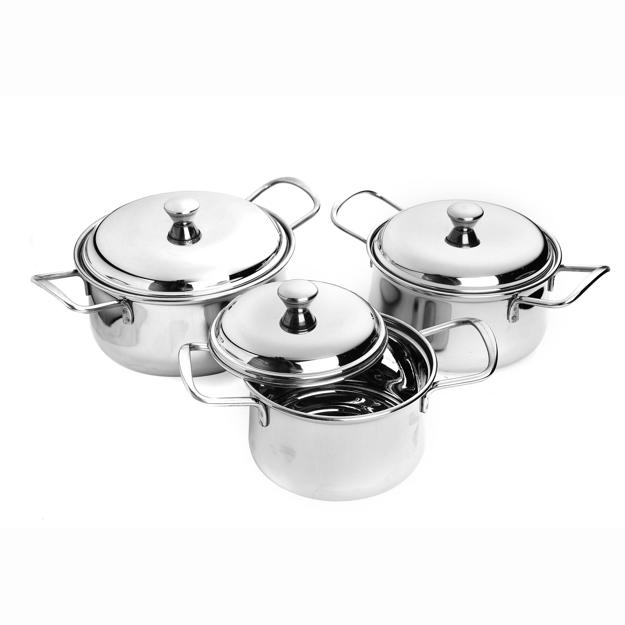 Skitch Stainless Steel Solid Serving Bowl with Lid - 3 Pieces, (700ml, 900ml, 1100, Capacity), Silver