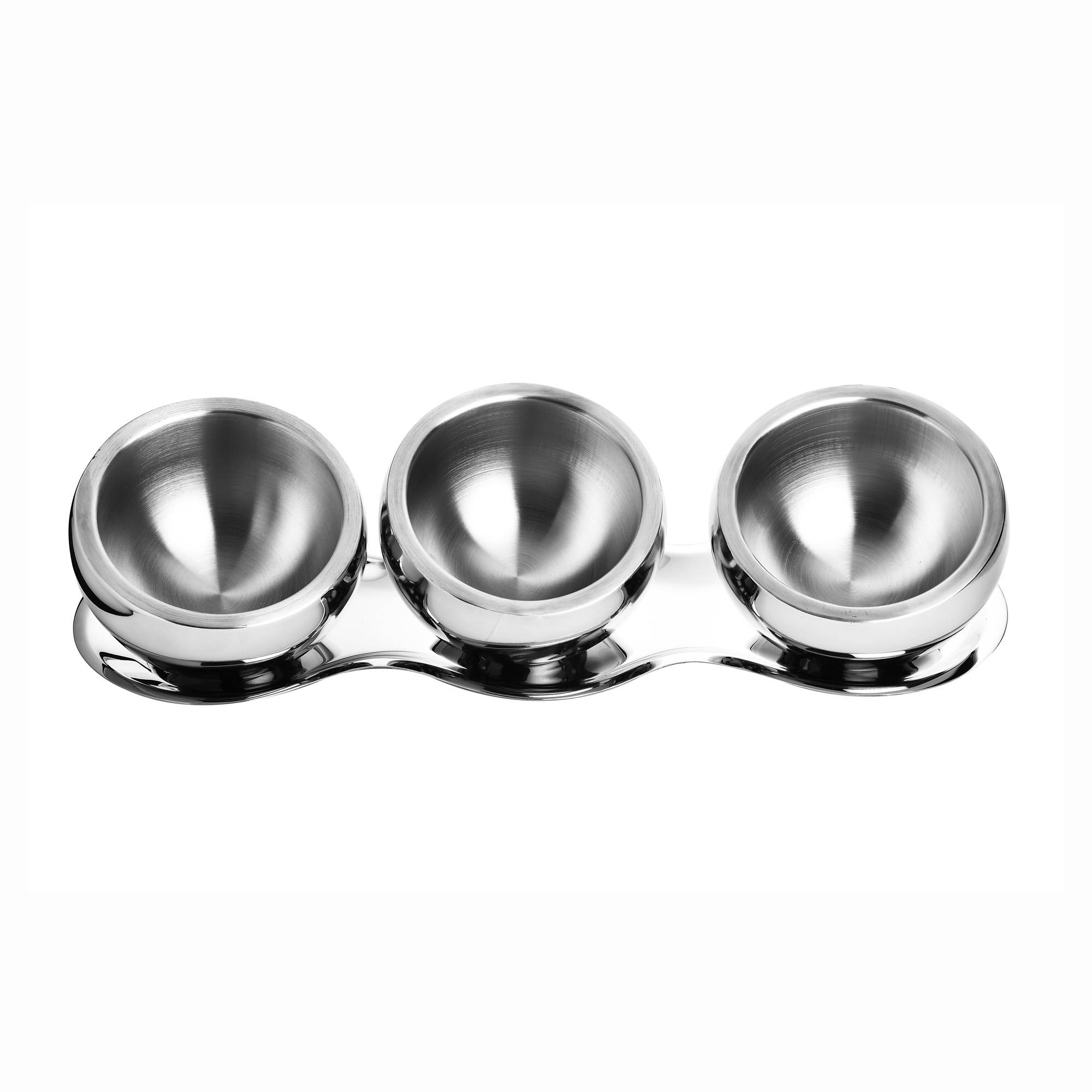 Skitch Stainless Steel Snacks Serving 3 Candy Bowl with Plate (Straight)