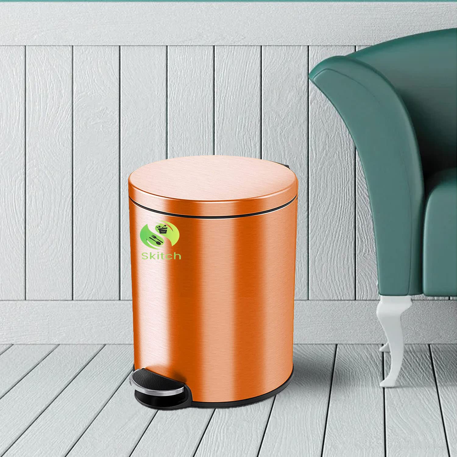 Skitch® Stainless Steel Pedal Dustbin | Round Shape Lid Dustbin (15 Ltr, Black)