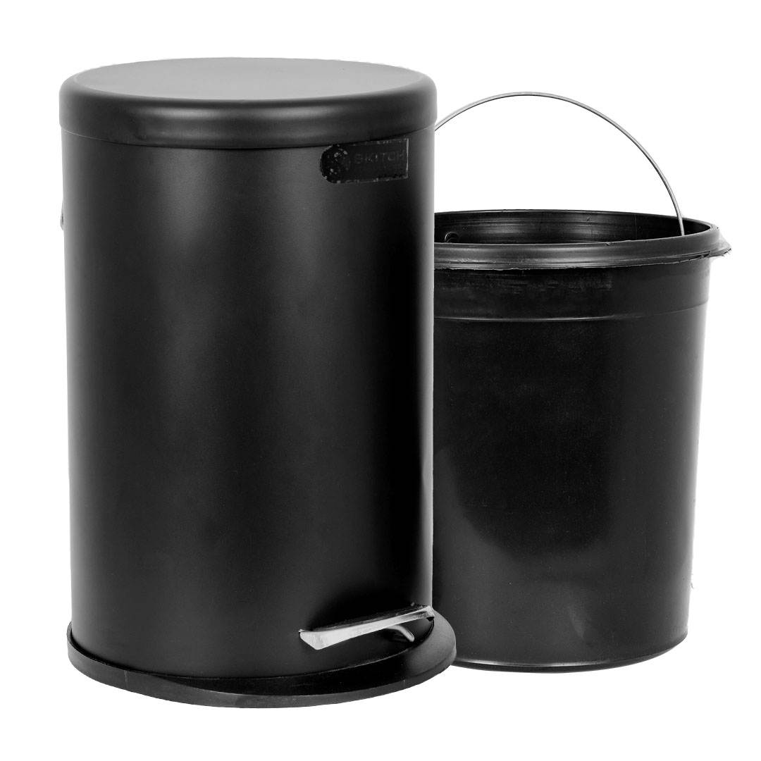Skitch® Stainless Steel Pedal Dustbin | Round Shape Lid Dustbin (5 Ltr, Black)