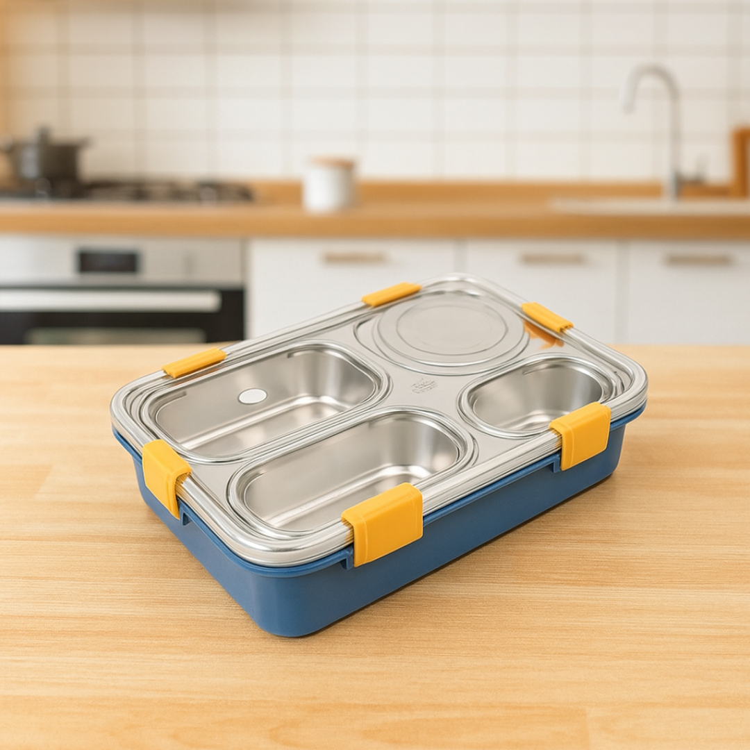 Lunch Boxes for Adults - Lunch Box for Kids with Spoon & Fork - Durable Perfect Size for On-The-Go Meal, BPA-Free (Multi Color) (4_Section_Lunch_Box)